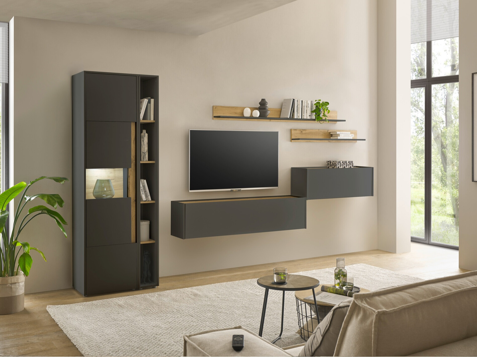 Set de living Elbsori 140 (Antracit + Stejar Wotan)