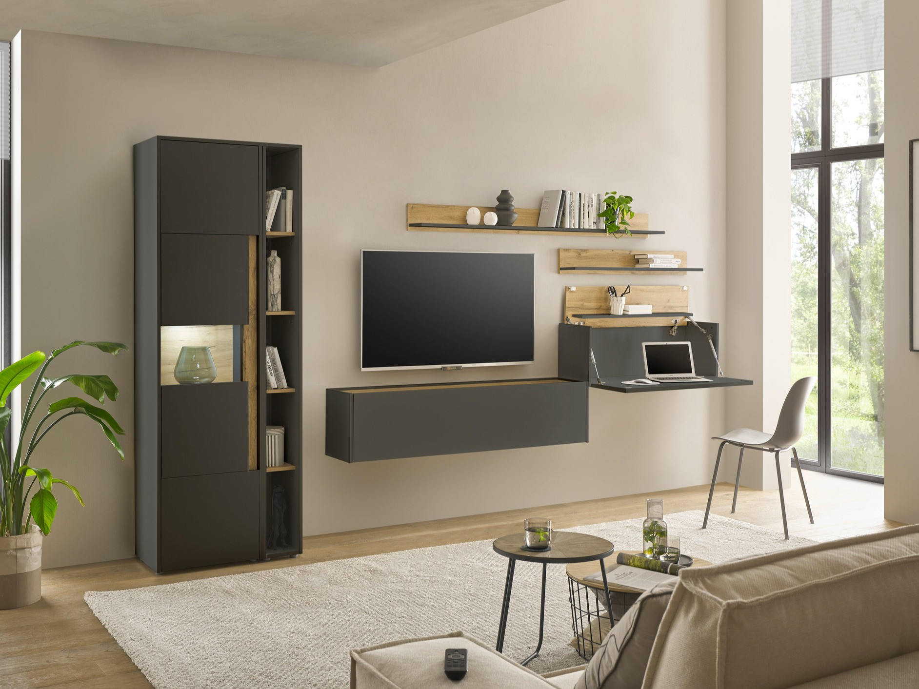 Set de living Elbsori 140 (Antracit + Stejar Wotan)