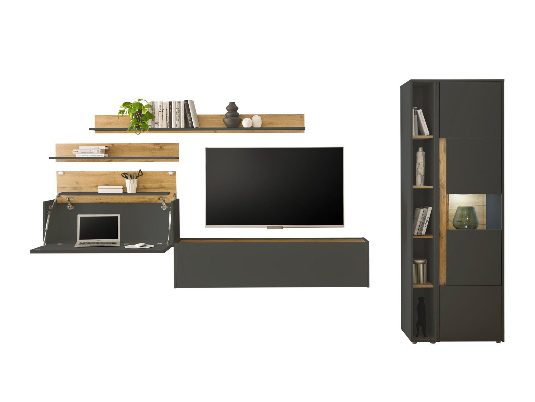 Set de living Elbsori 140 (Antracit + Stejar Wotan)