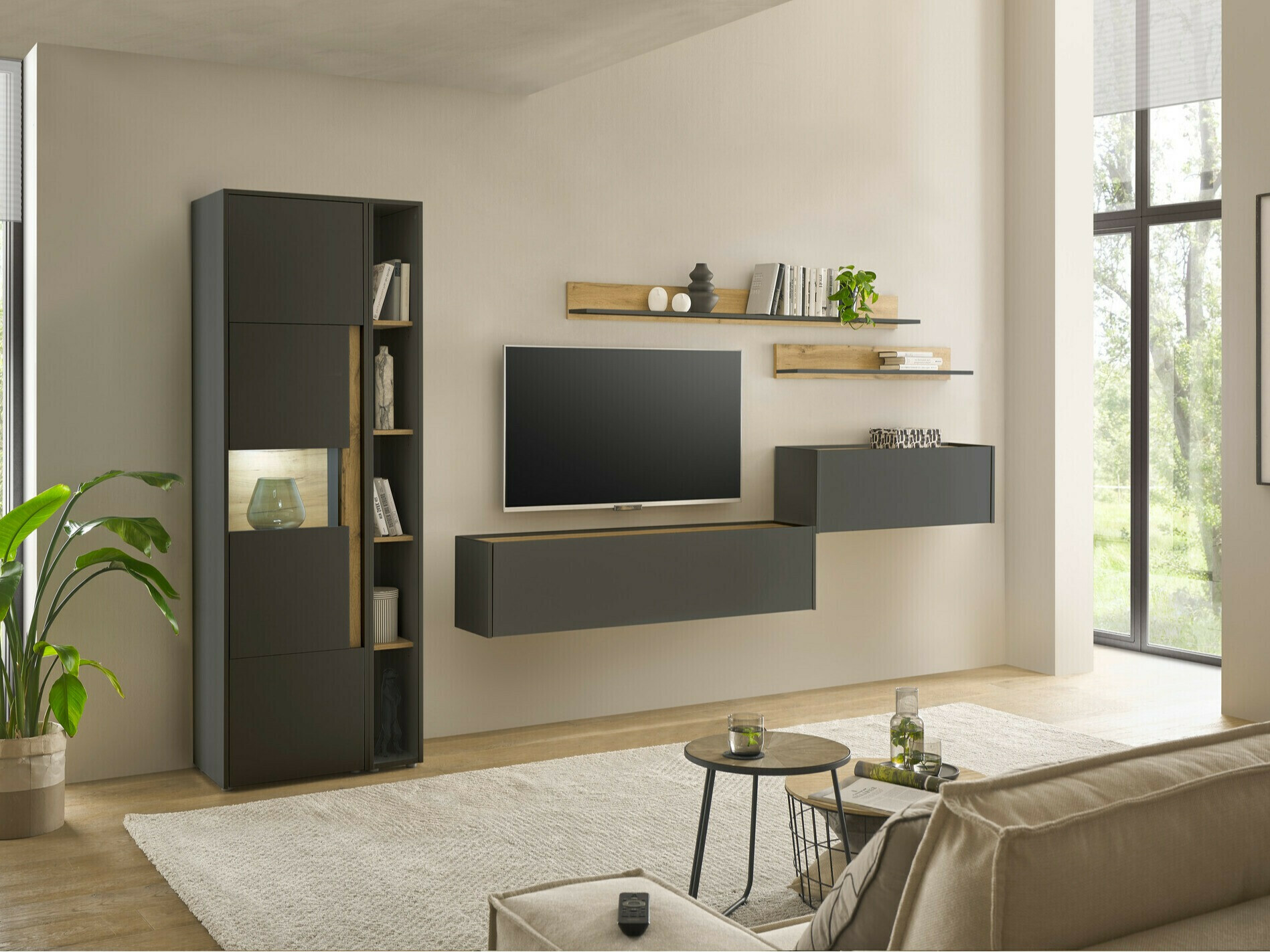 Set de living Elbsori 140 (Antracit + Stejar Wotan)