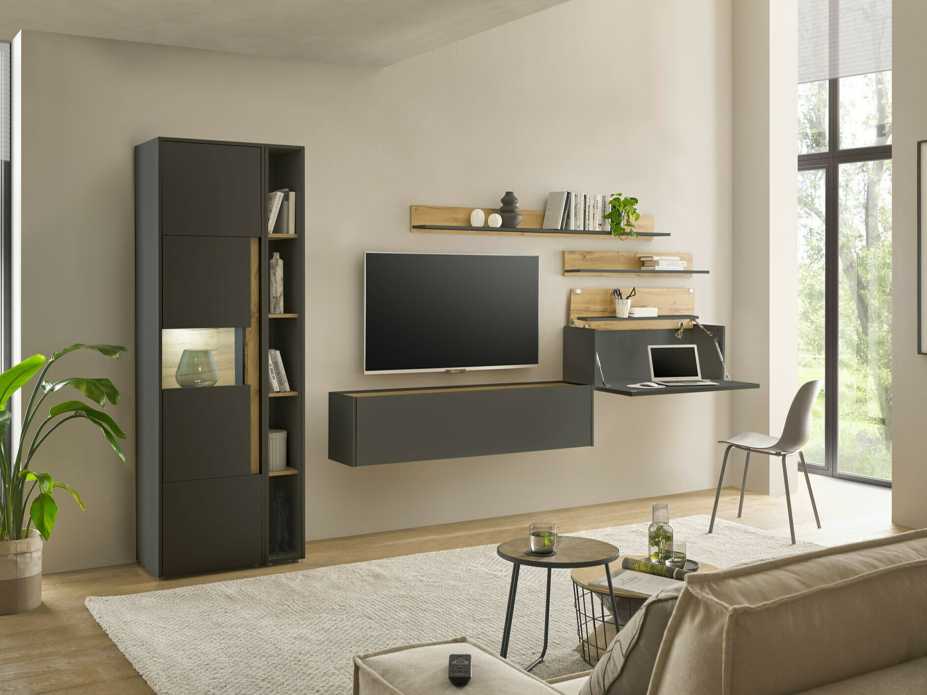 Set de living Elbsori 140 (Antracit + Stejar Wotan)