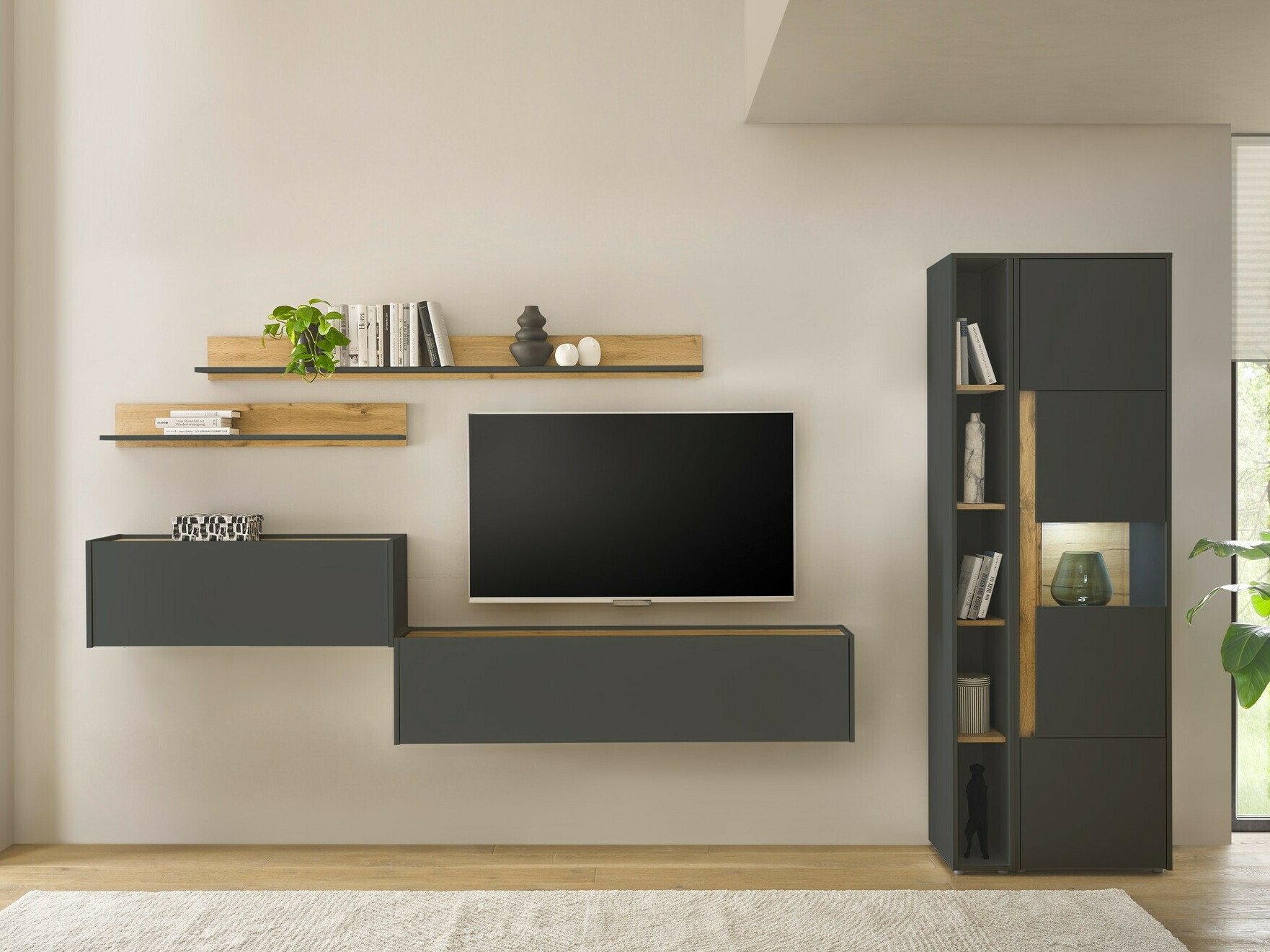 Set de living Elbsori 140 (Antracit + Stejar Wotan)