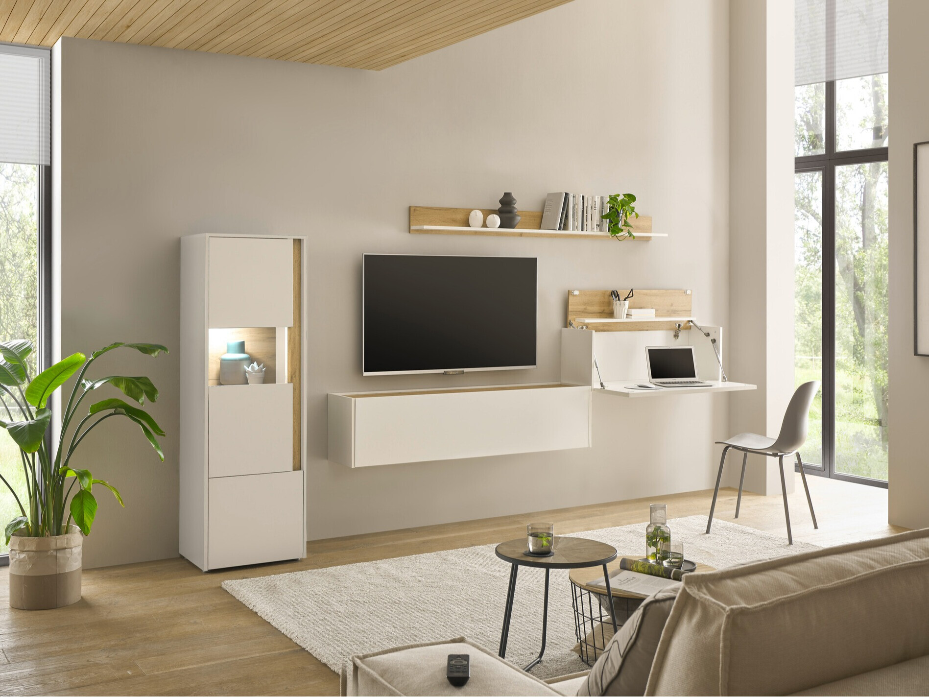 Set de living Elbsori 141 (Alb + Stejar Wotan)