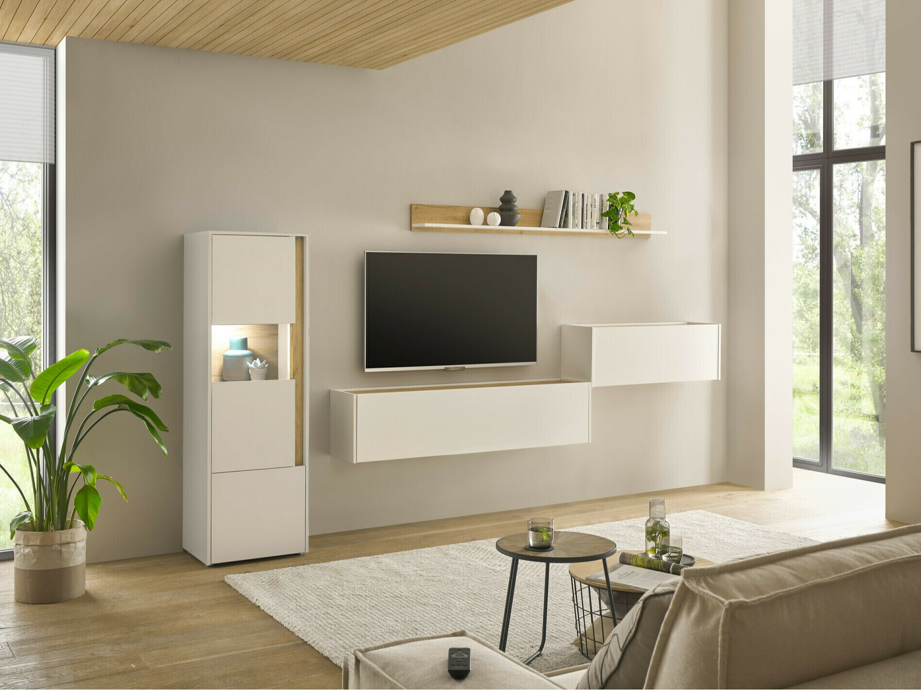 Set de living Elbsori 141 (Alb + Stejar Wotan)