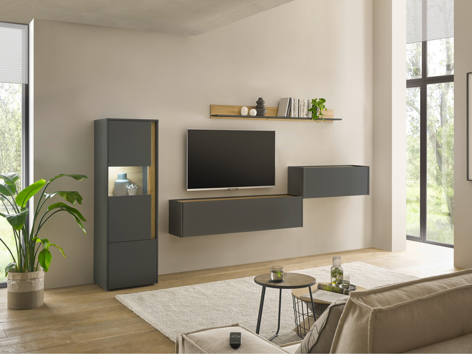 Set de living Elbsori 141 (Antracit + Stejar Wotan)