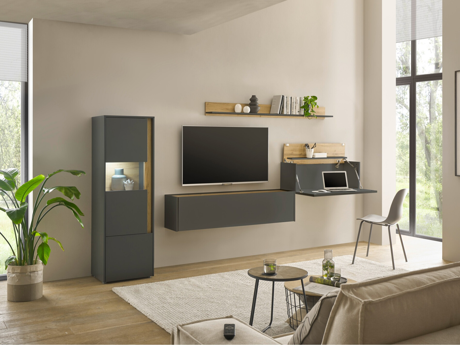 Set de living Elbsori 141 (Antracit + Stejar Wotan)