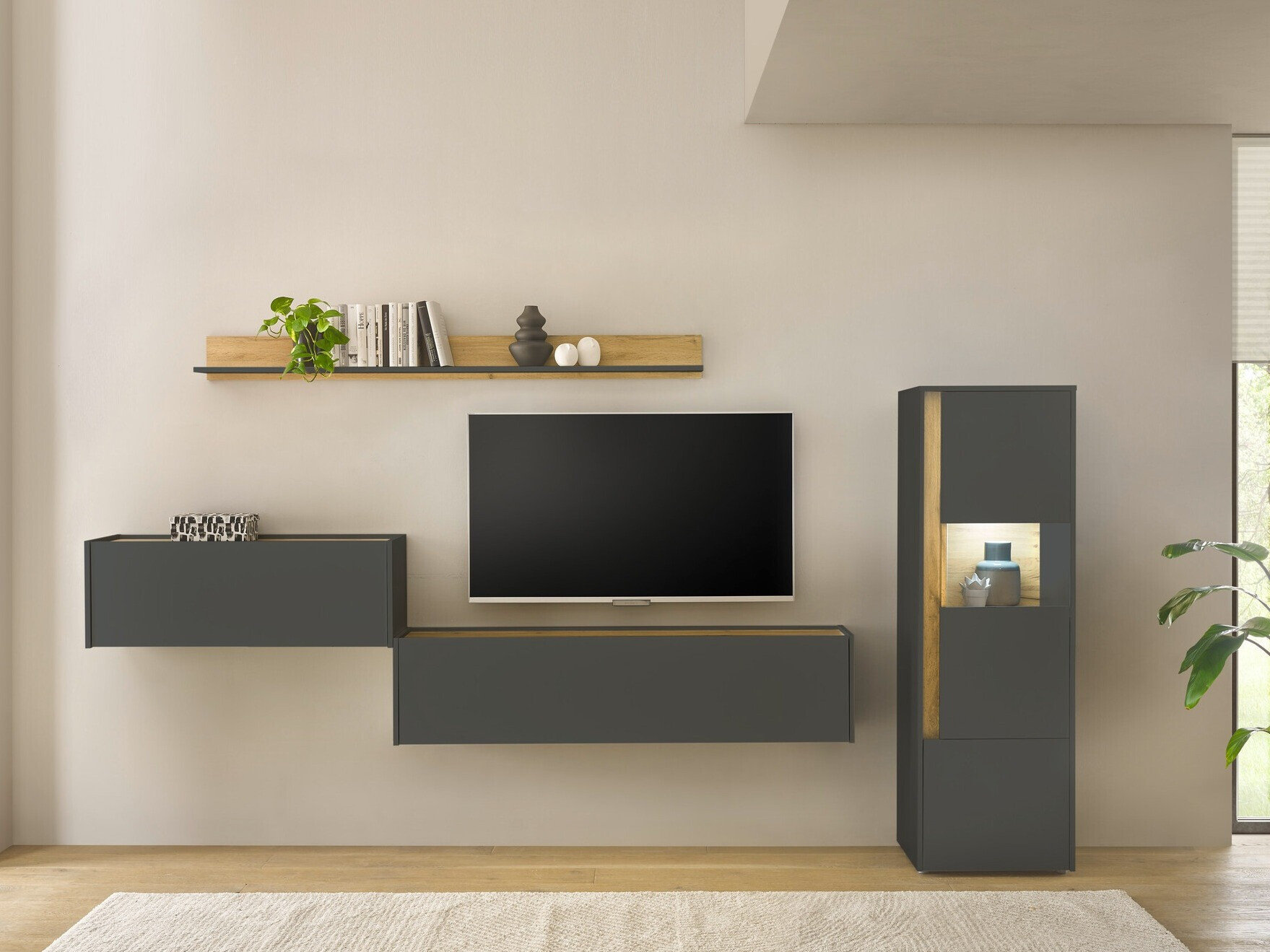 Set de living Elbsori 141 (Antracit + Stejar Wotan)