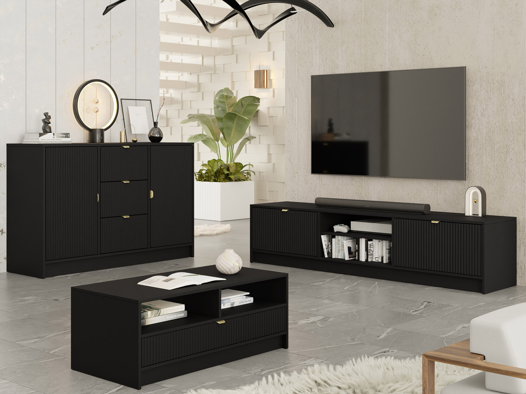 Set de living Comfivo Papilio I (Negru)