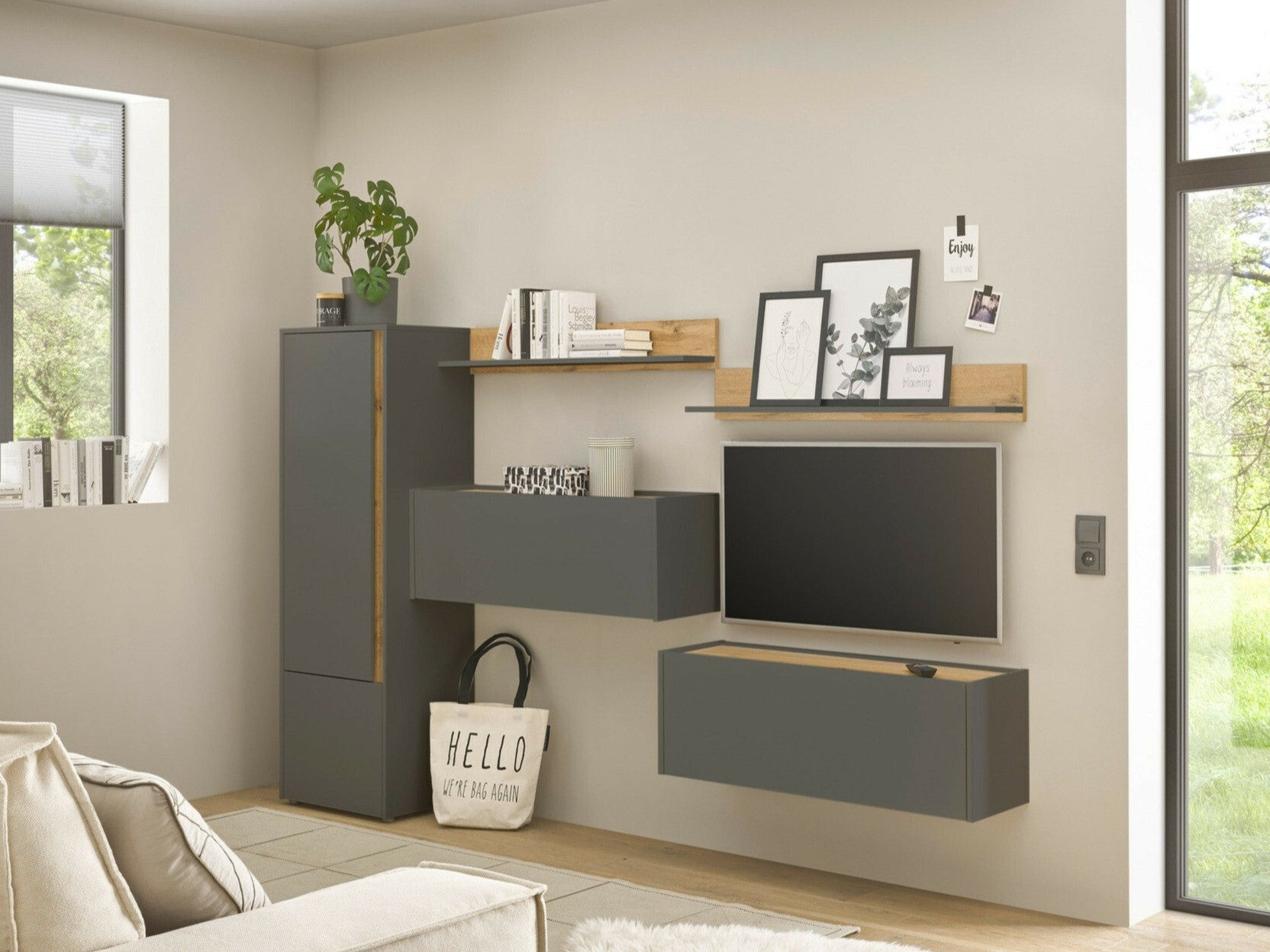 Set de living Elbsori 138 (Antracit + Stejar Wotan)