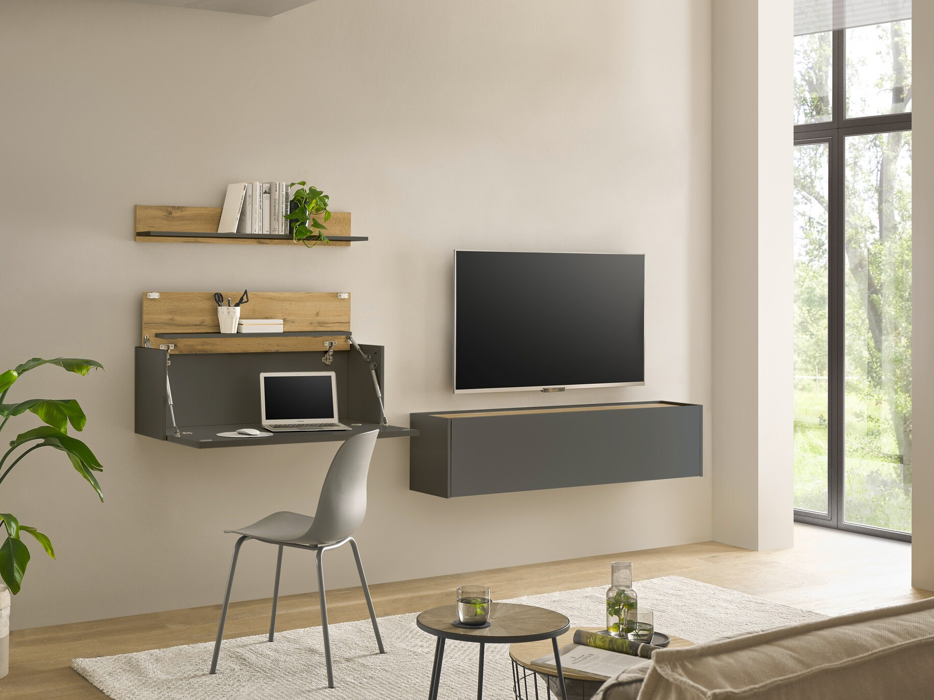 Set de living Elbsori 143 (Antracit + Stejar Wotan)