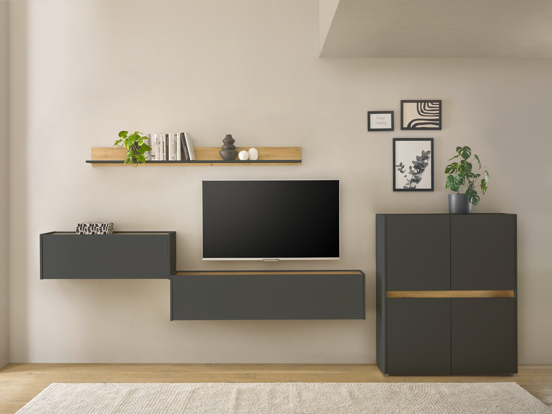 Set de living Elbsori 144 (Antracit + Stejar Wotan)