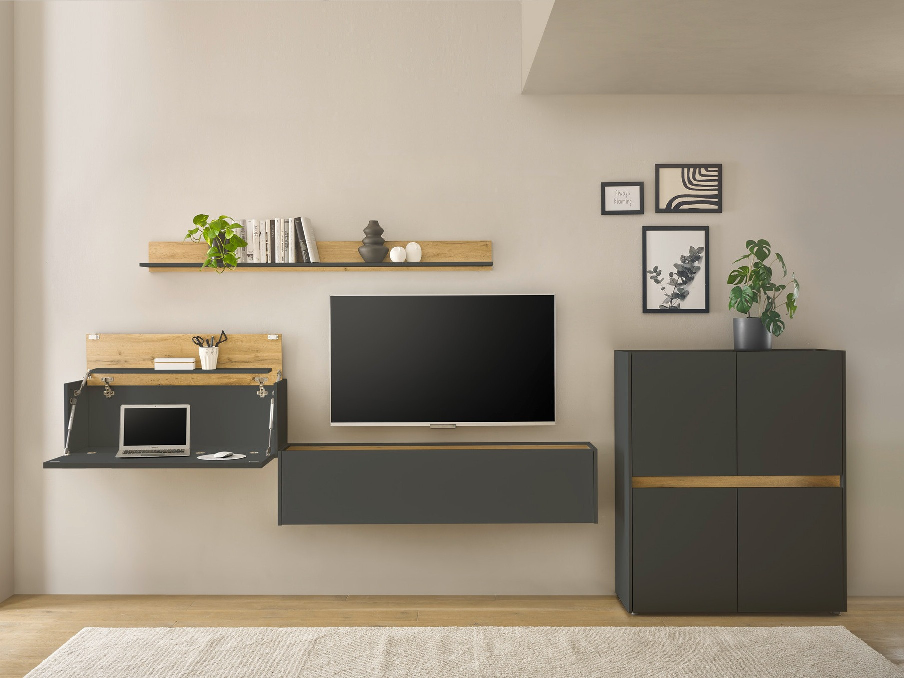 Set de living Elbsori 144 (Antracit + Stejar Wotan)