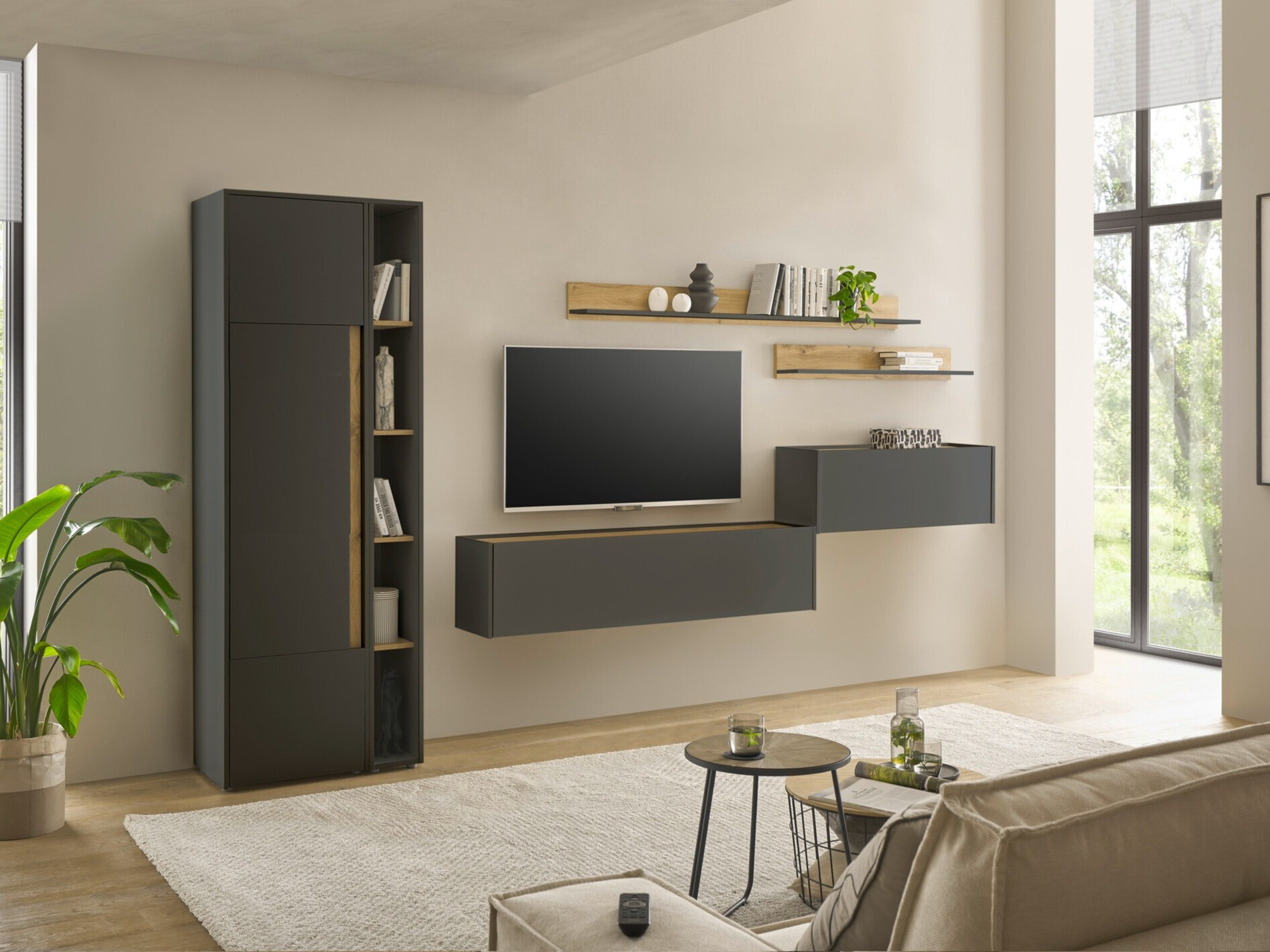 Set de living Elbsori 145 (Antracit + Stejar Wotan)