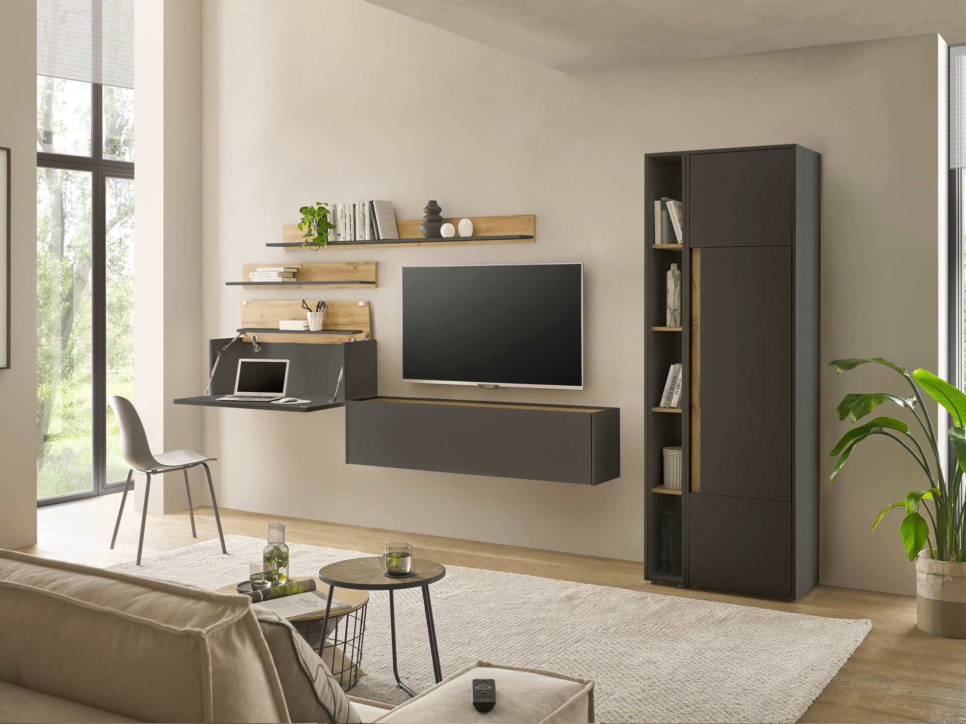 Set de living Elbsori 145 (Antracit + Stejar Wotan)
