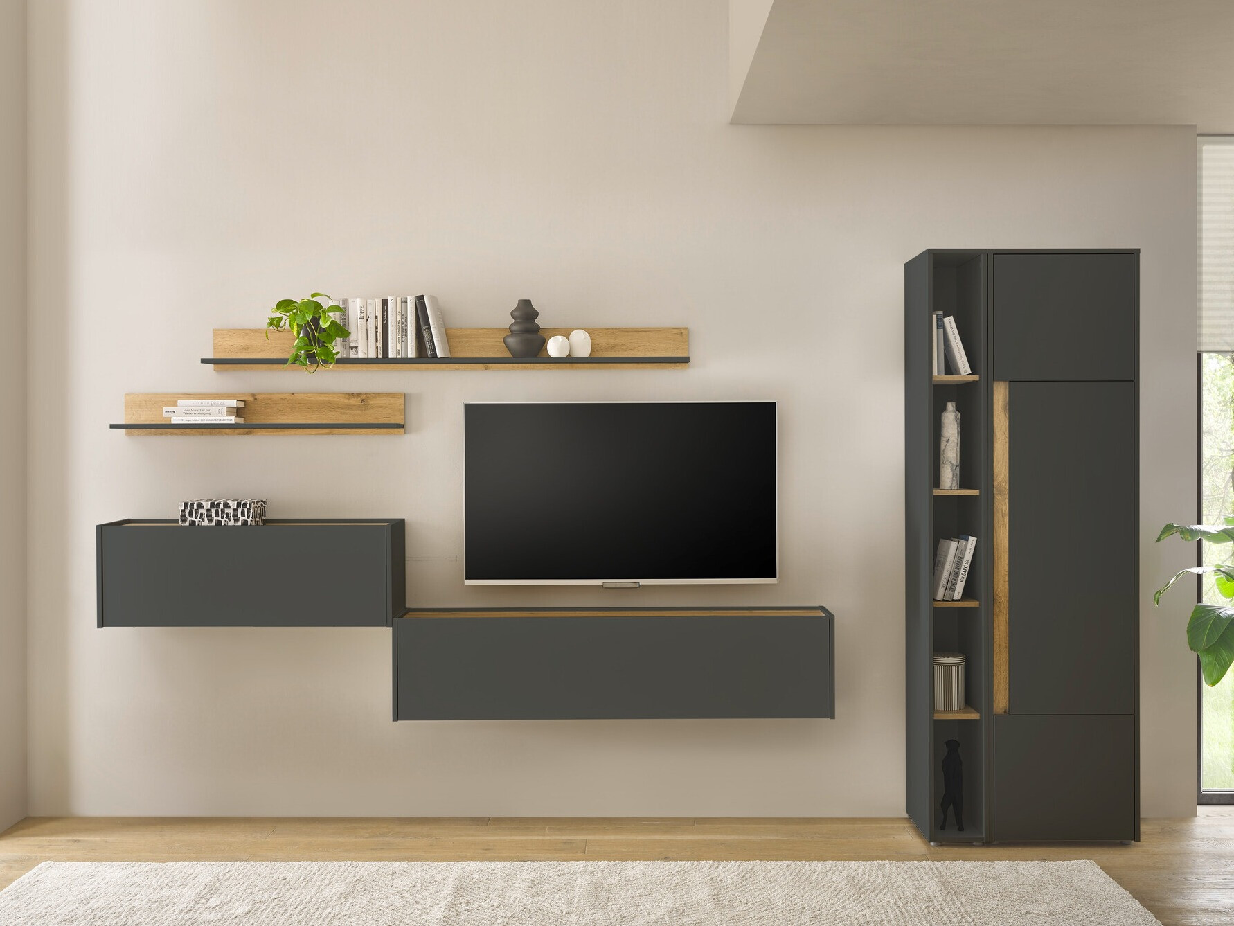 Set de living Elbsori 145 (Antracit + Stejar Wotan)