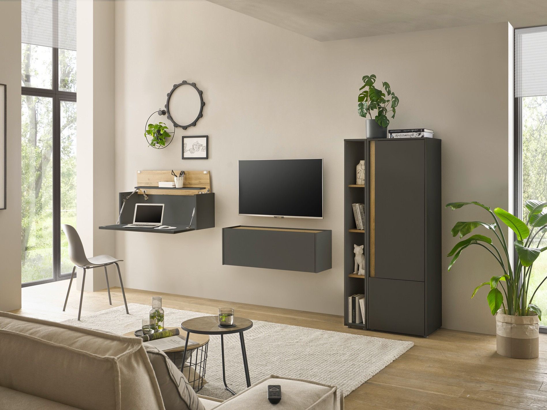 Set de living Elbsori 146 (Antracit + Stejar Wotan)