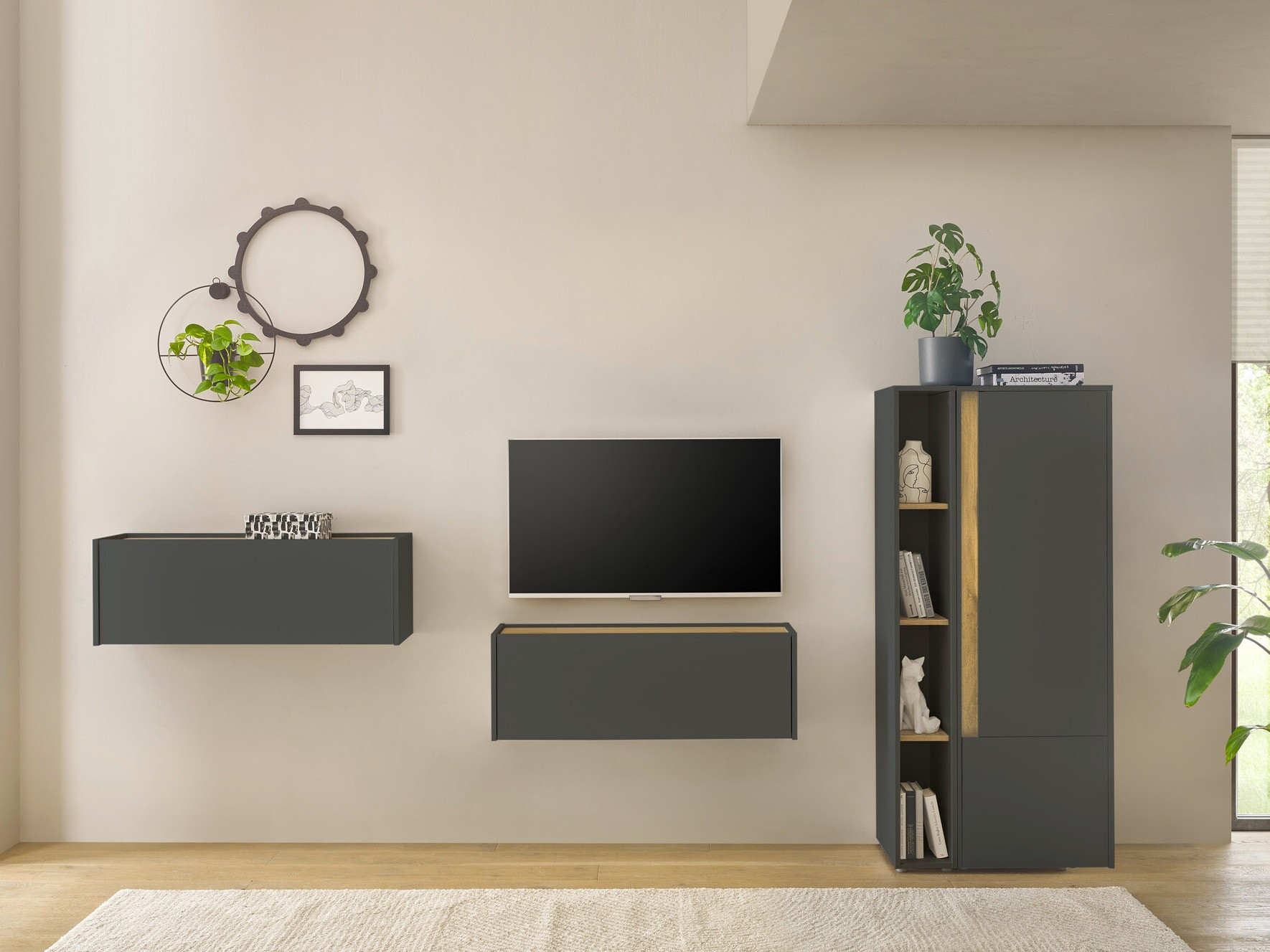 Set de living Elbsori 146 (Antracit + Stejar Wotan)