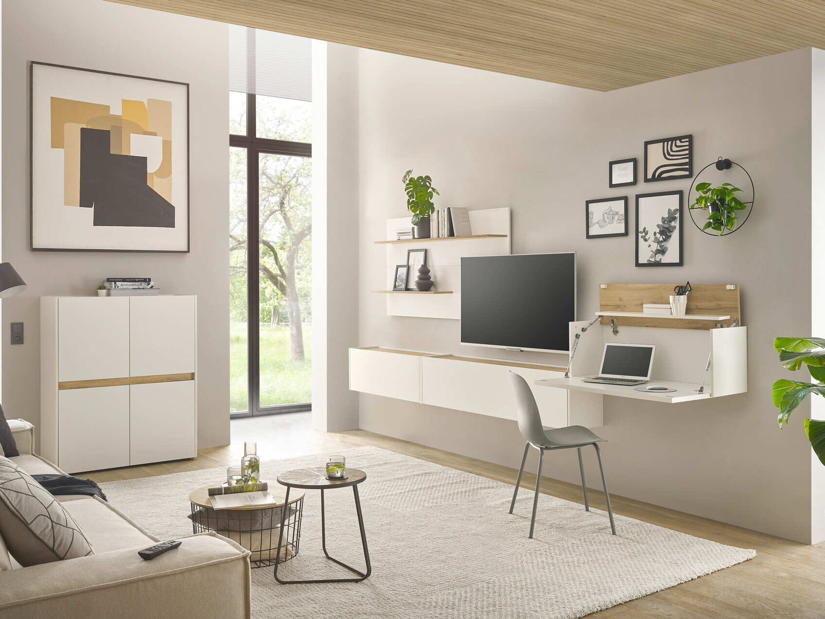 Set de living Elbsori 147 (Alb + Stejar Wotan)