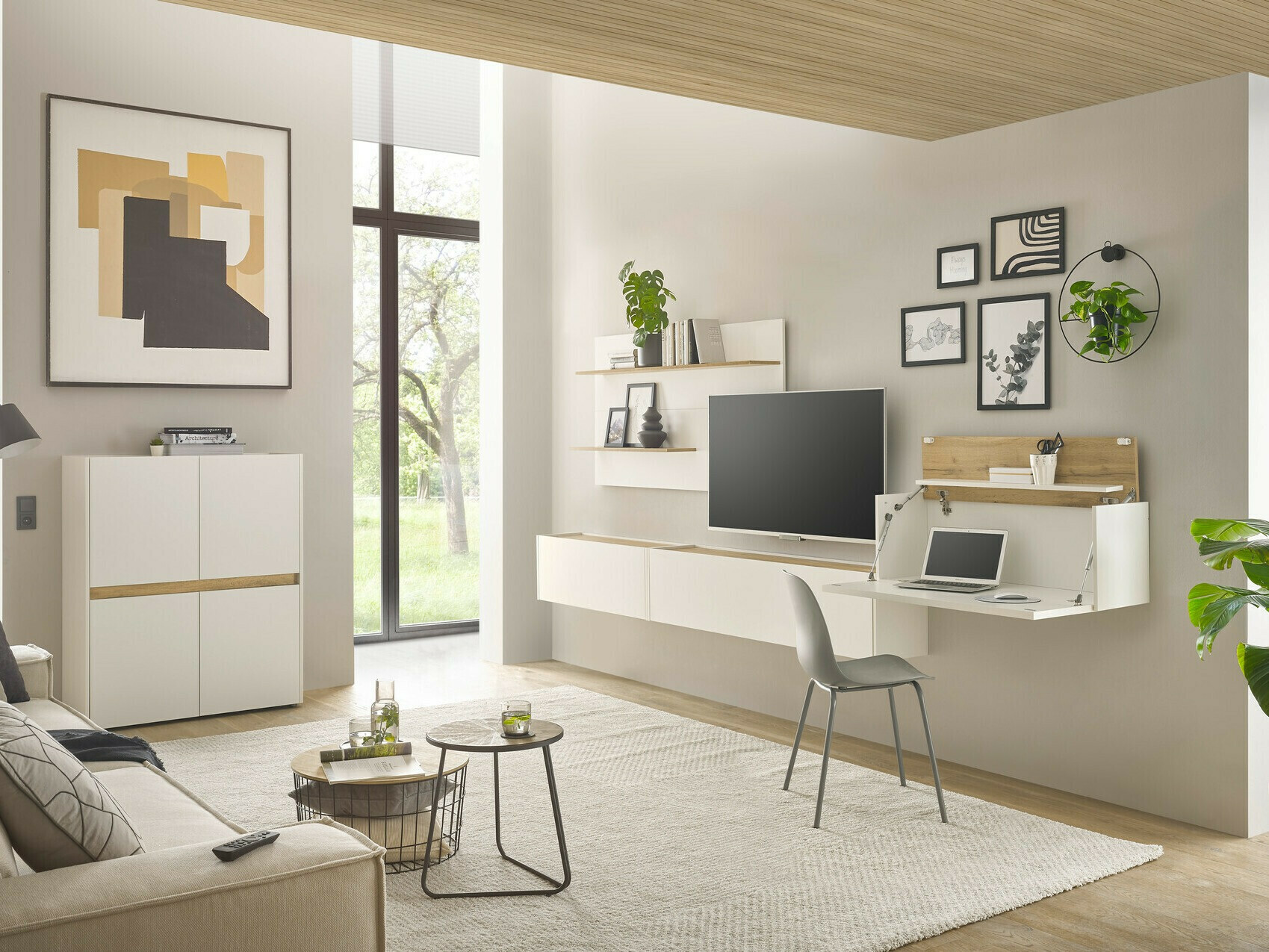 Set de living Elbsori 147 (Alb + Stejar Wotan)
