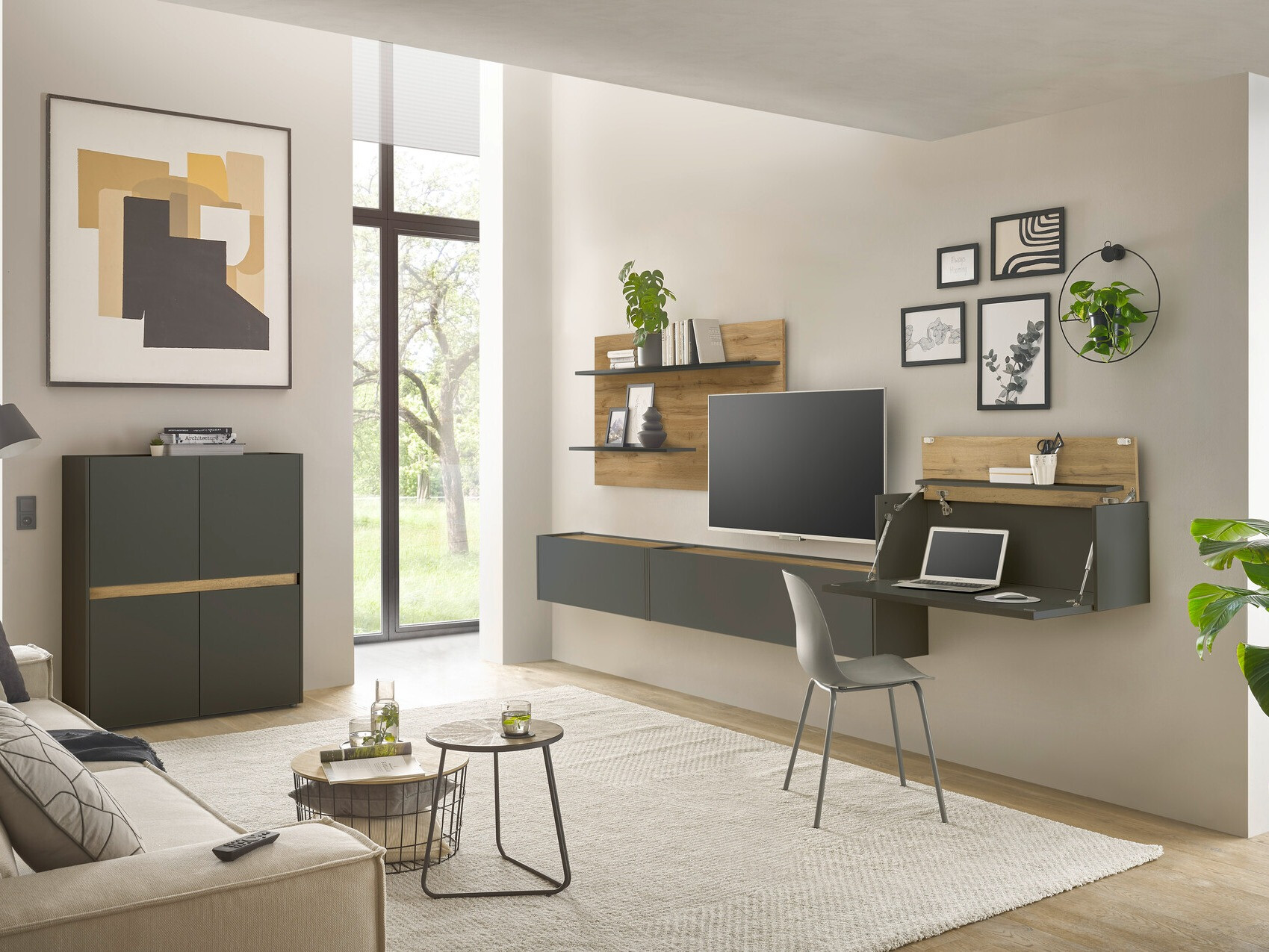 Set de living Elbsori 147 (Antracit + Stejar Wotan)