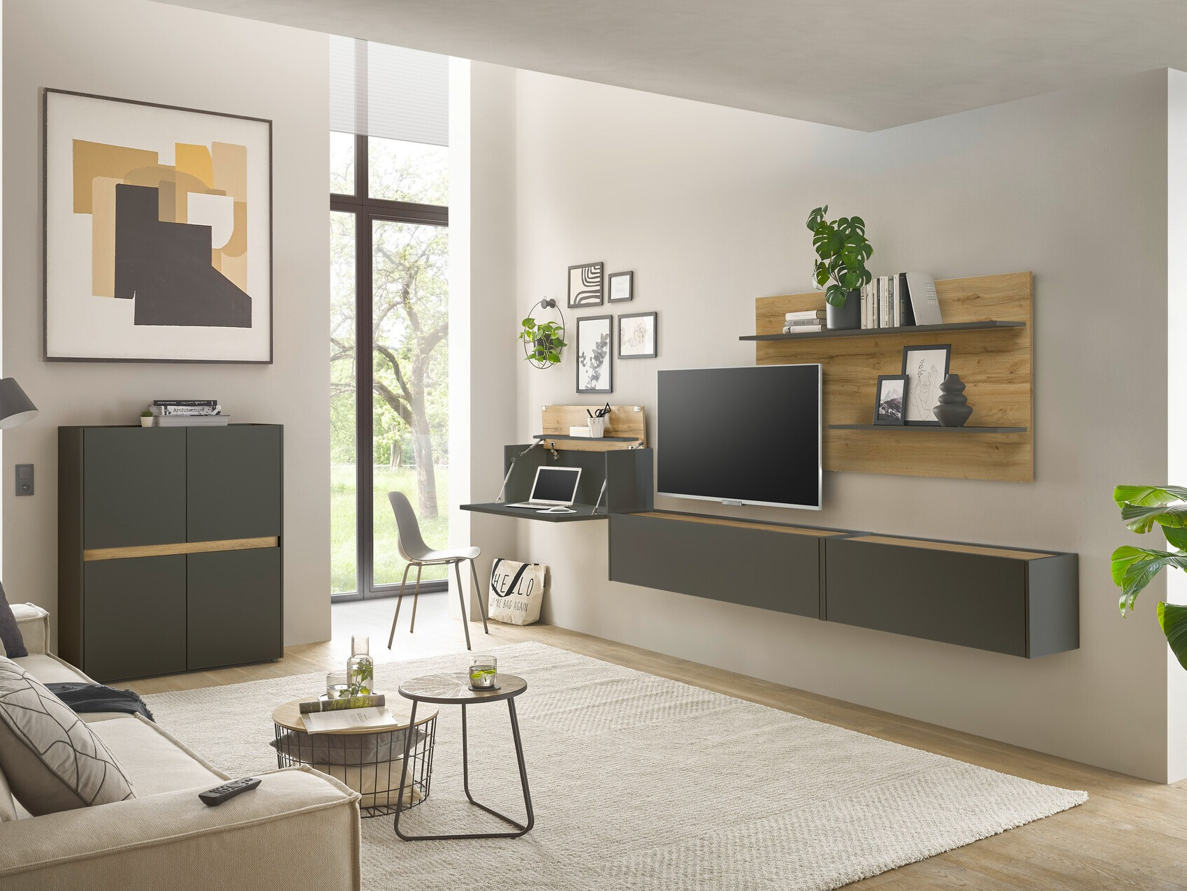 Set de living Elbsori 147 (Antracit + Stejar Wotan)