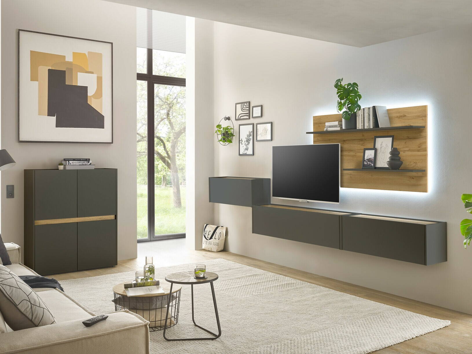 Set de living Elbsori 147 (Antracit + Stejar Wotan)