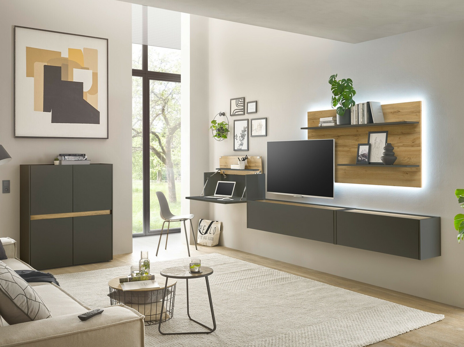 Set de living Elbsori 147 (Antracit + Stejar Wotan)