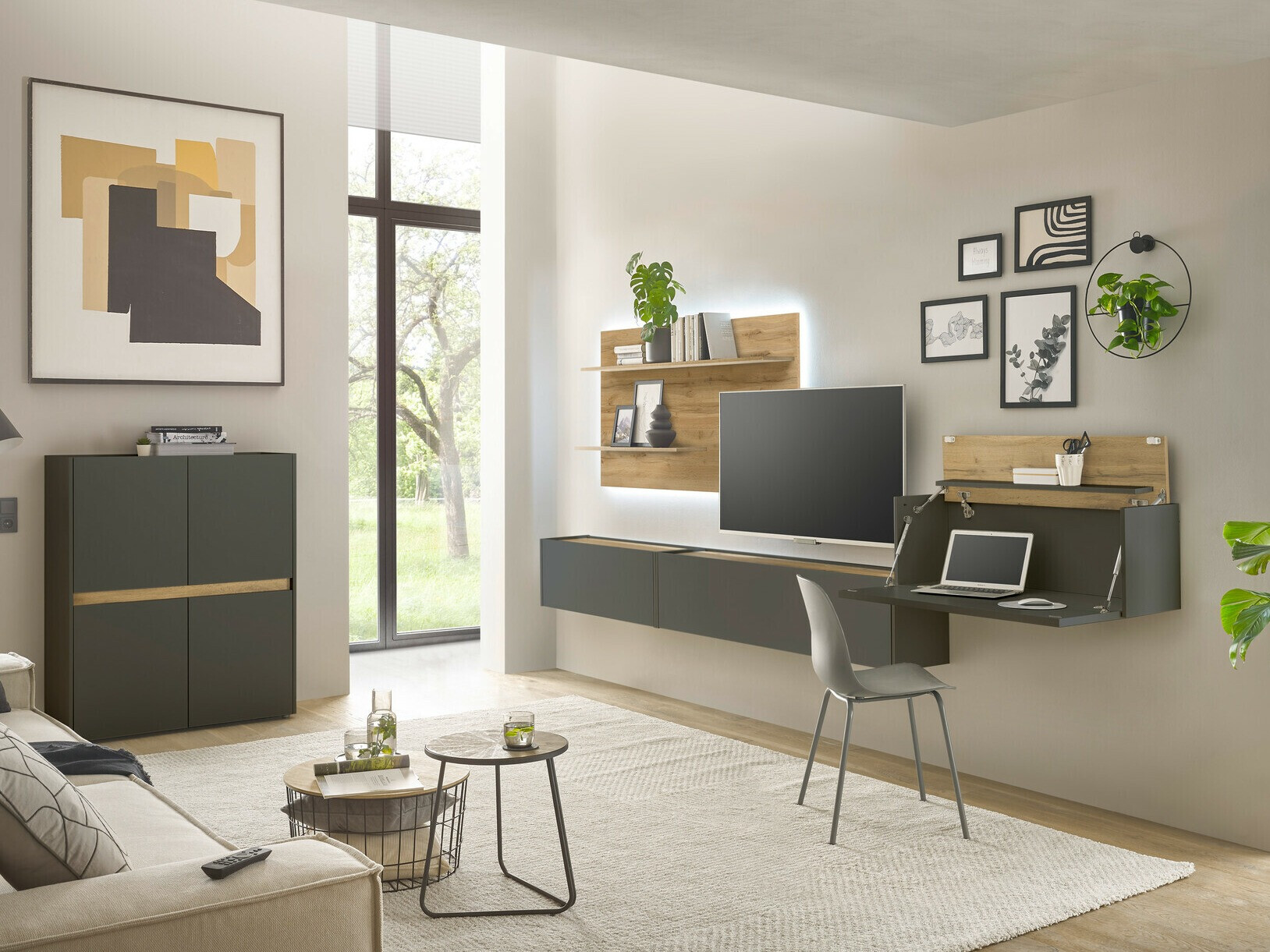 Set de living Elbsori 147 (Antracit + Stejar Wotan)