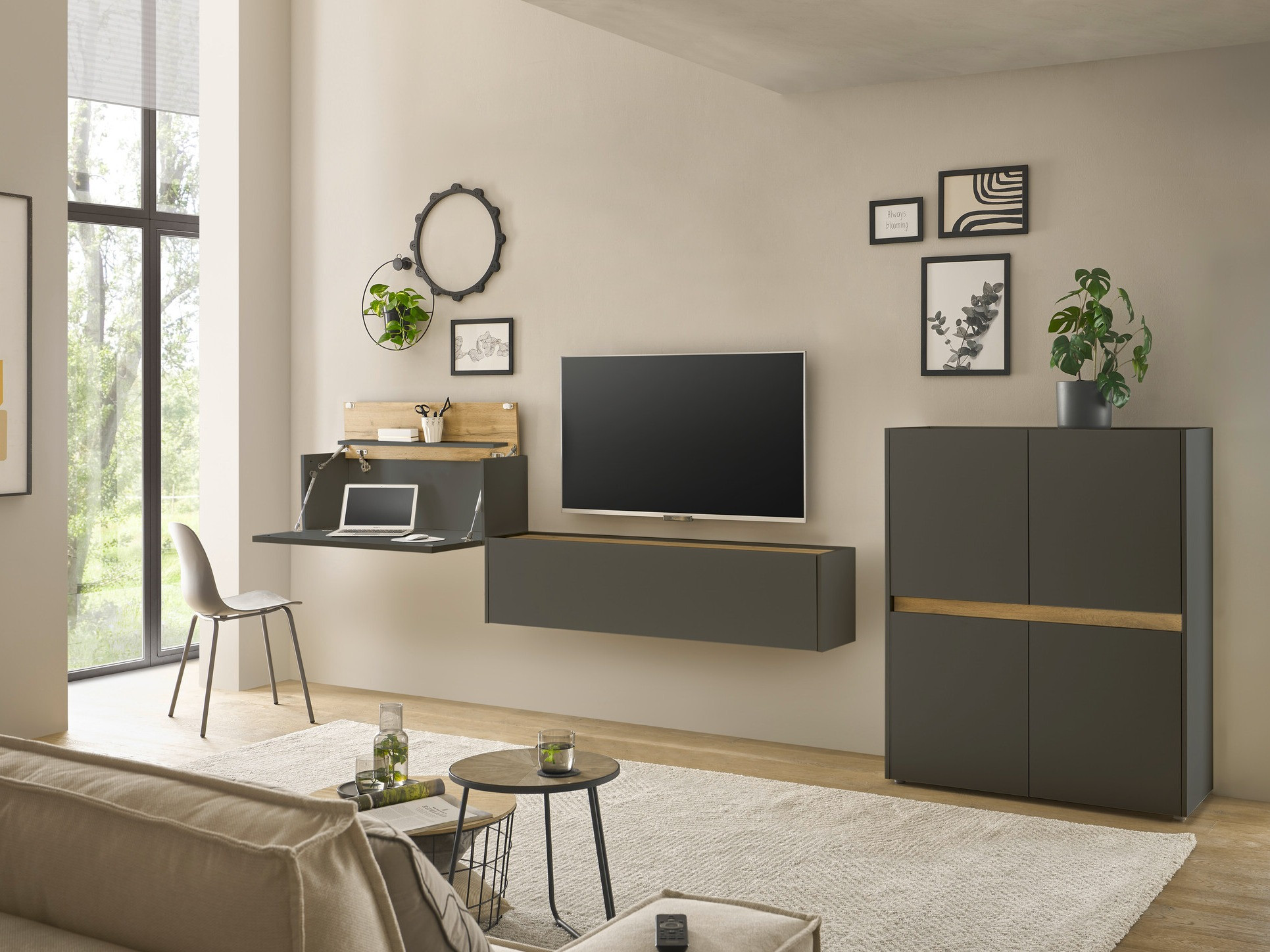 Set de living Elbsori 148 (Antracit + Stejar Wotan)