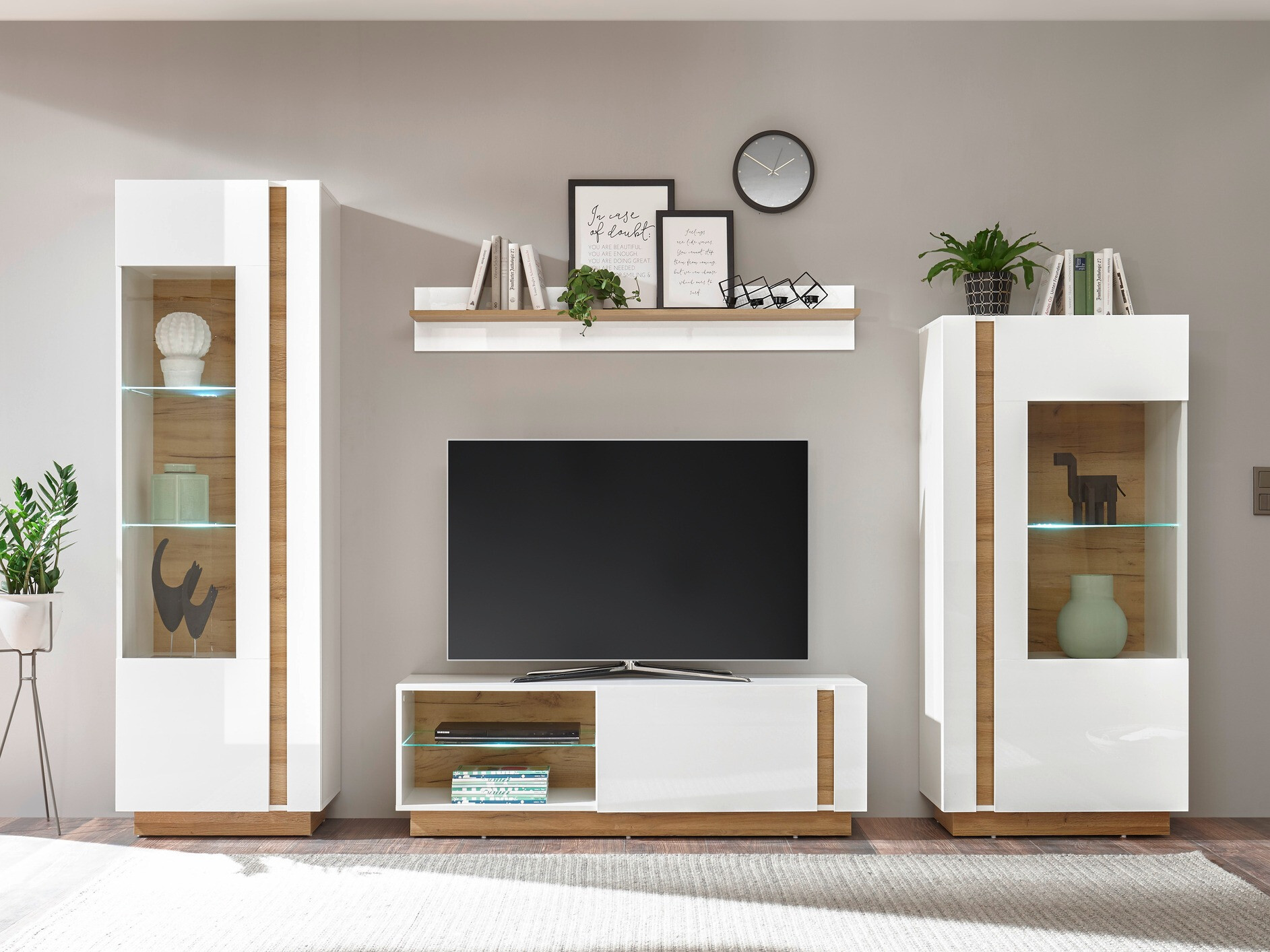 Set de living Veropho 110 (Alb lucios + Stejar Grandson)