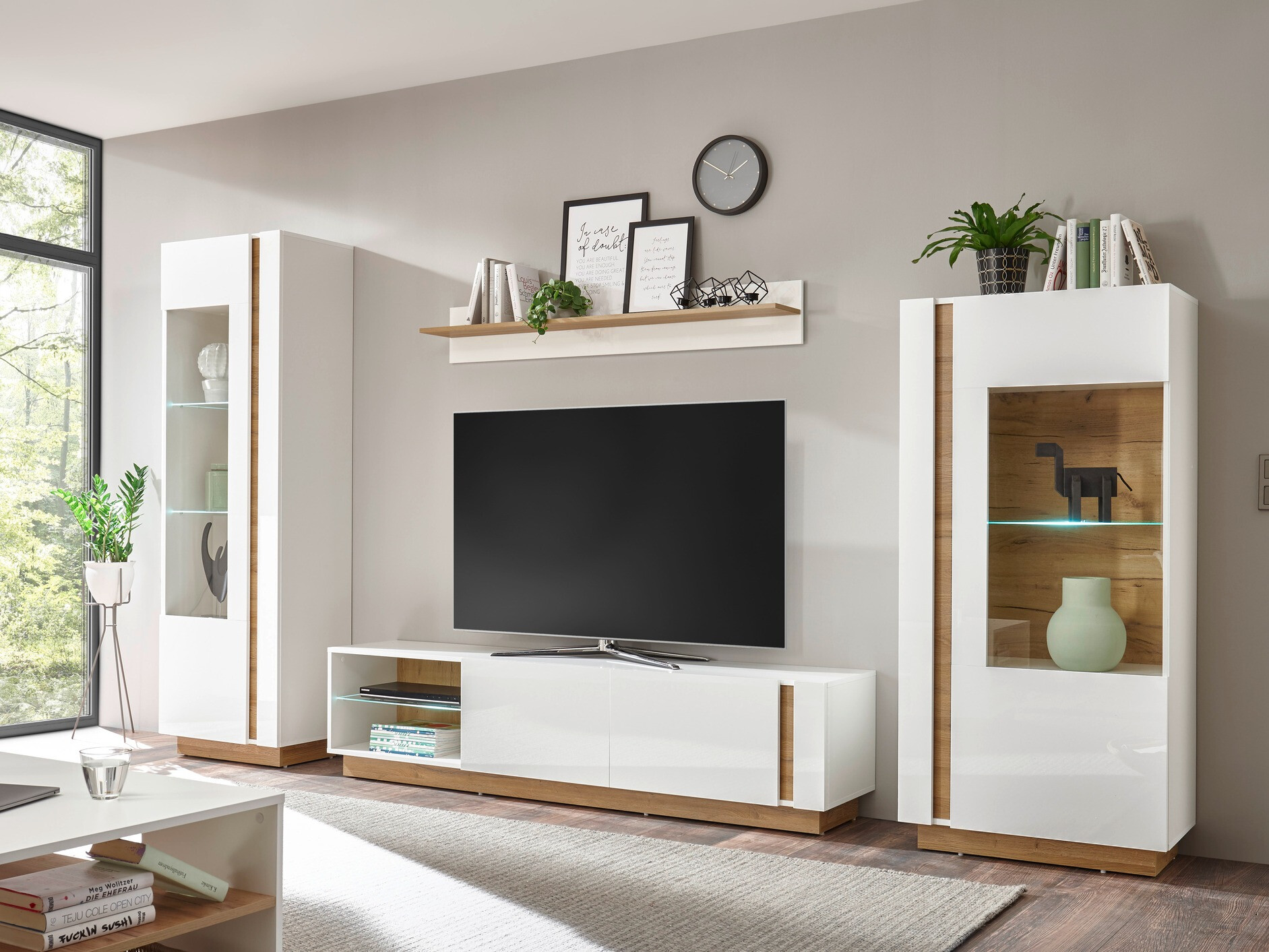 Set de living Veropho 112 (Alb lucios + Stejar Grandson)