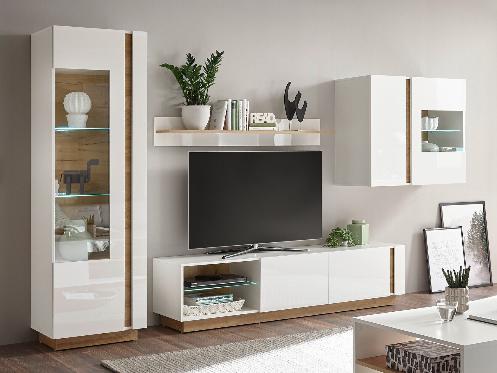 Set de living Veropho 113 (Alb lucios + Stejar Grandson)