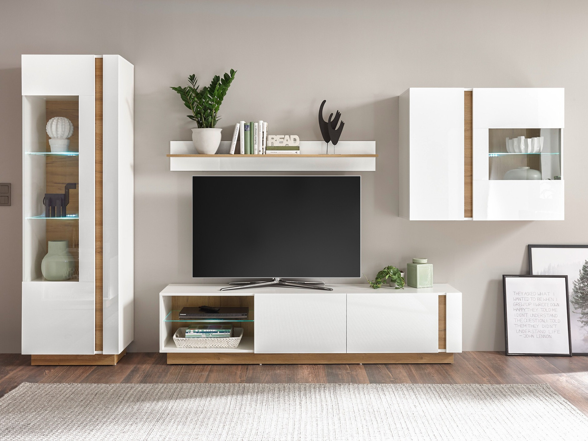 Set de living Veropho 113 (Alb lucios + Stejar Grandson)