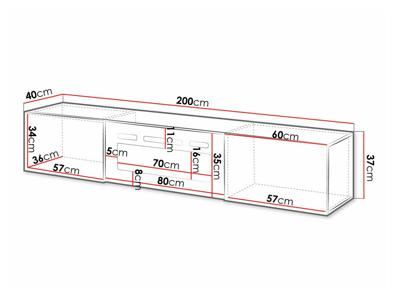 Comodă TV Charlotte 162 (Alb + Alb lucios)