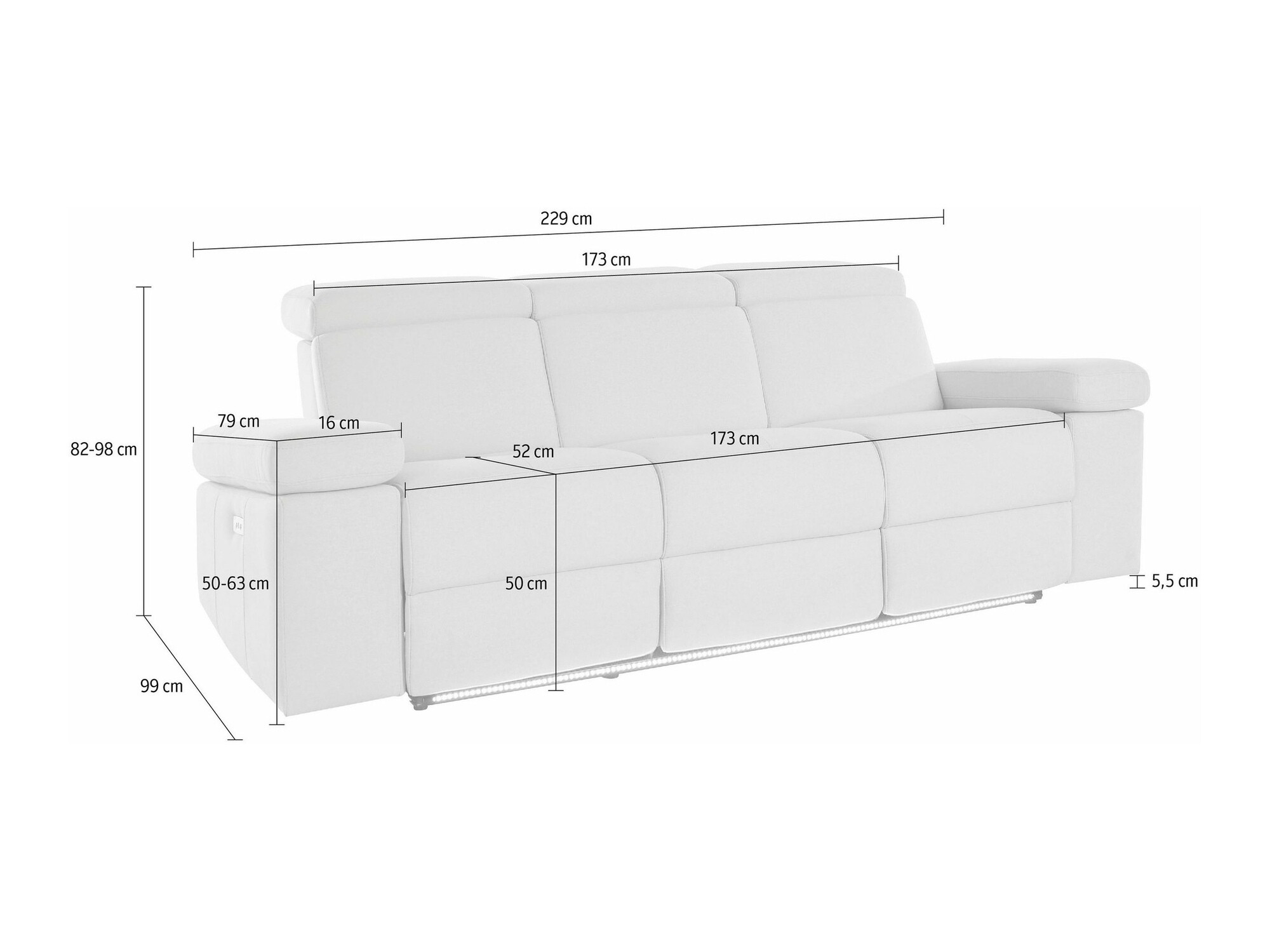 Canapea recliner Denton 1494 (Gri)