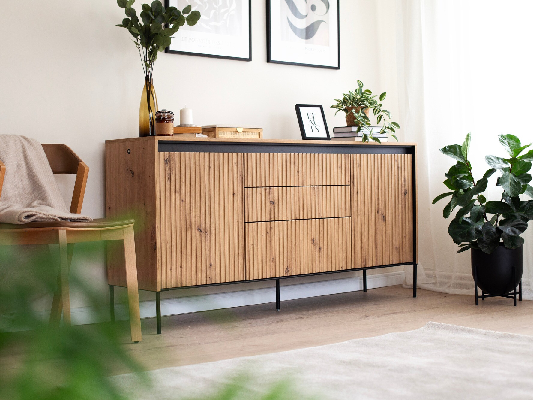 Comodă Fernolu 100 (Stejar artizan + Negru)