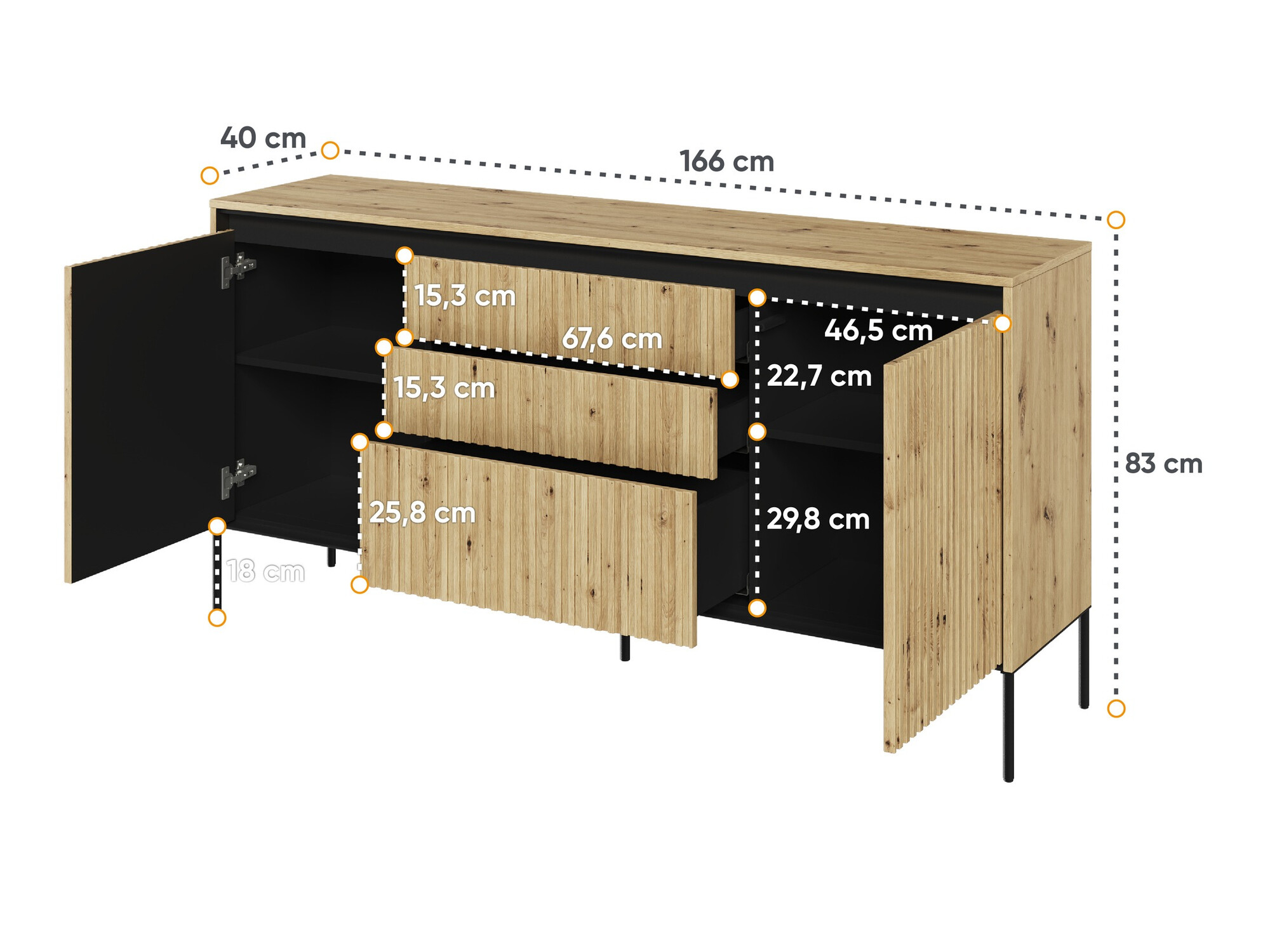 Comodă Fernolu 100 (Stejar artizan + Negru)