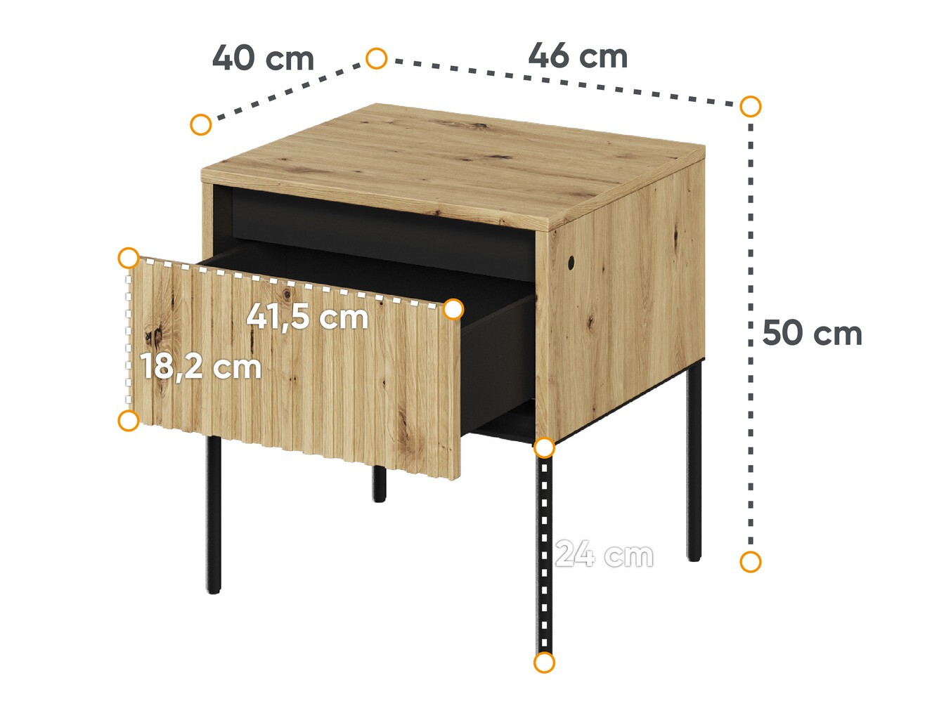 Noptieră Fernolu 111 (Stejar artizan + Negru)