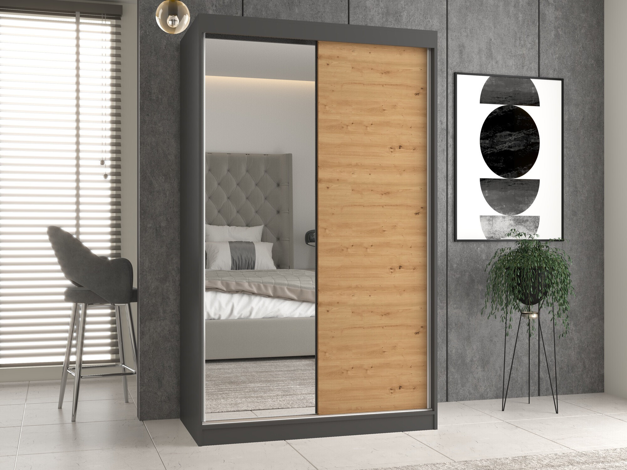 Dulap Mandeville 155 (Antracit + Stejar artizan)
