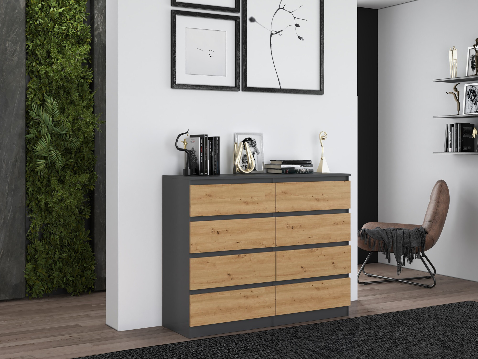 Comodă Elbvelu 101 (Antracit + Stejar artizan)