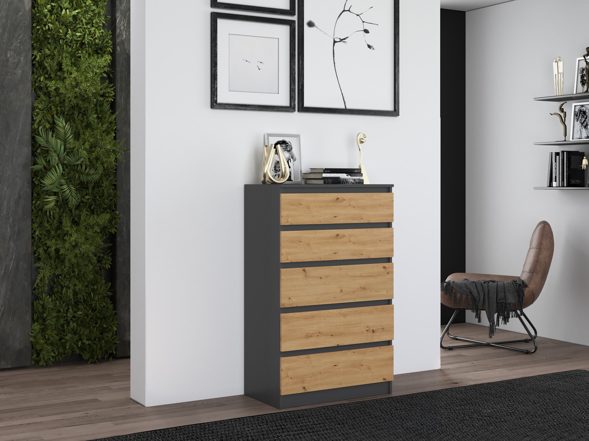 Comodă Elbvelu 104 (Antracit + Stejar artizan)