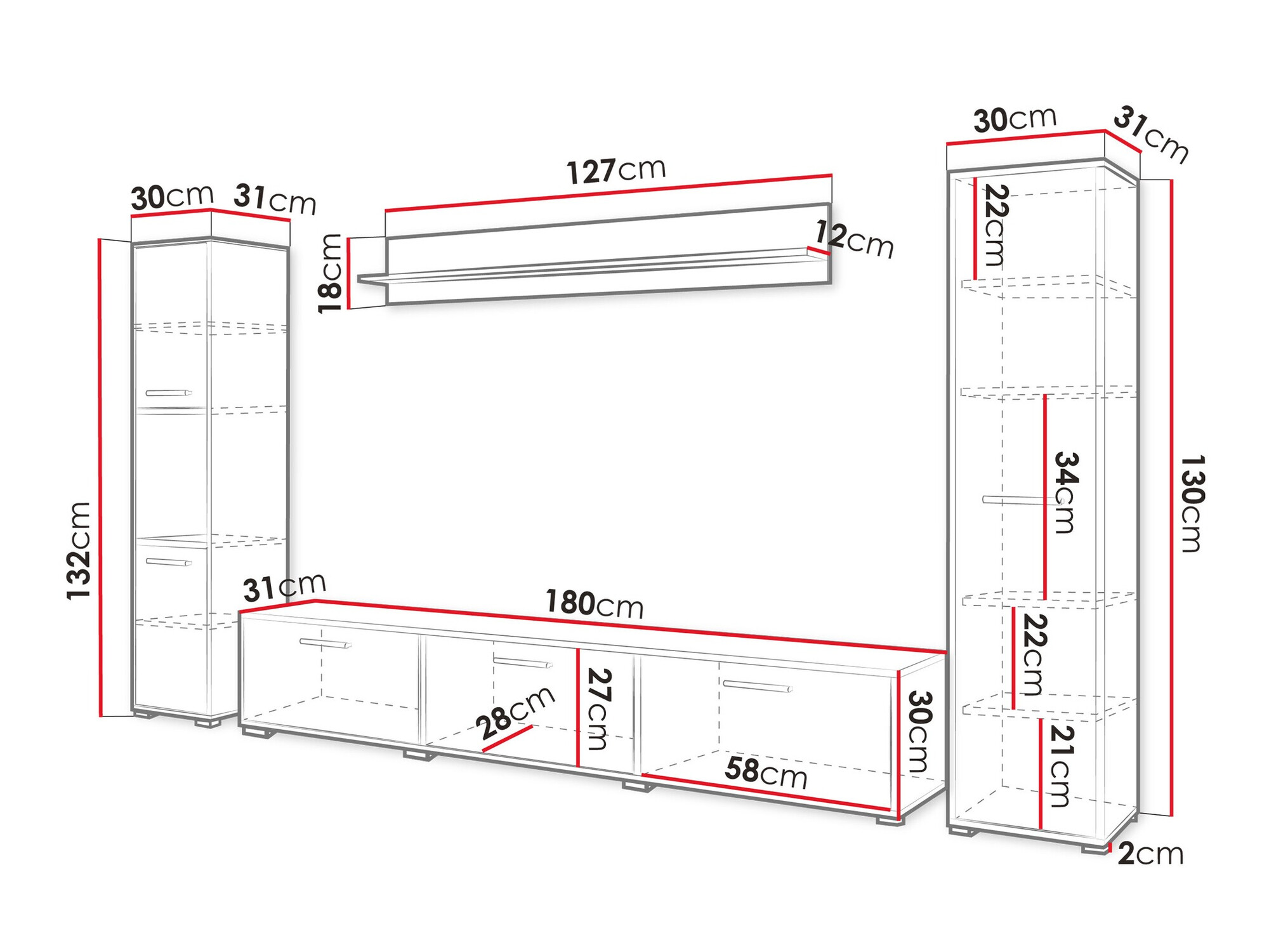 Set de living Sarasota 175 (Negru + Stejar Wotan)