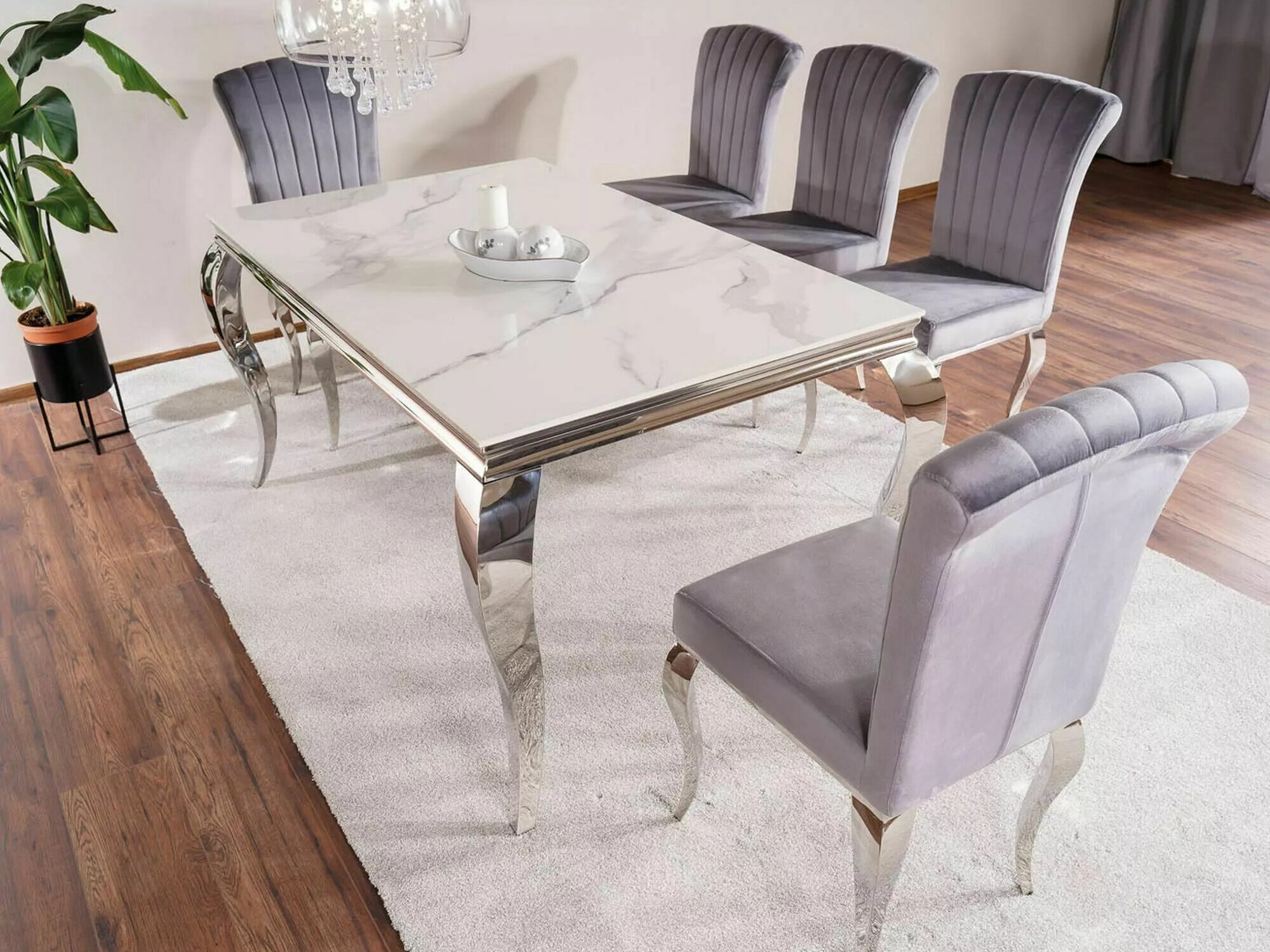 Masă Detroit 323 (Argint + Marmură albă)