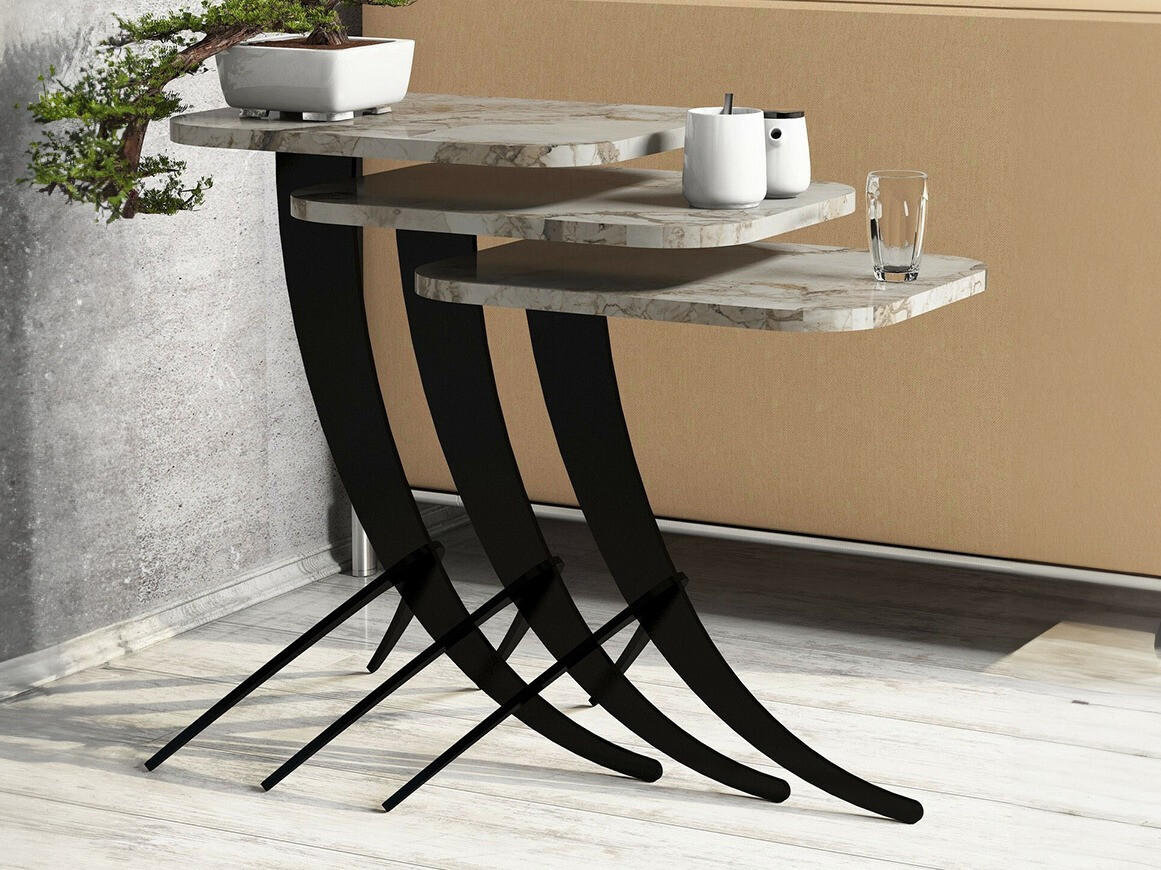 Set măsuțe laterale Kailua 1622 (Marmură albă + Negru)