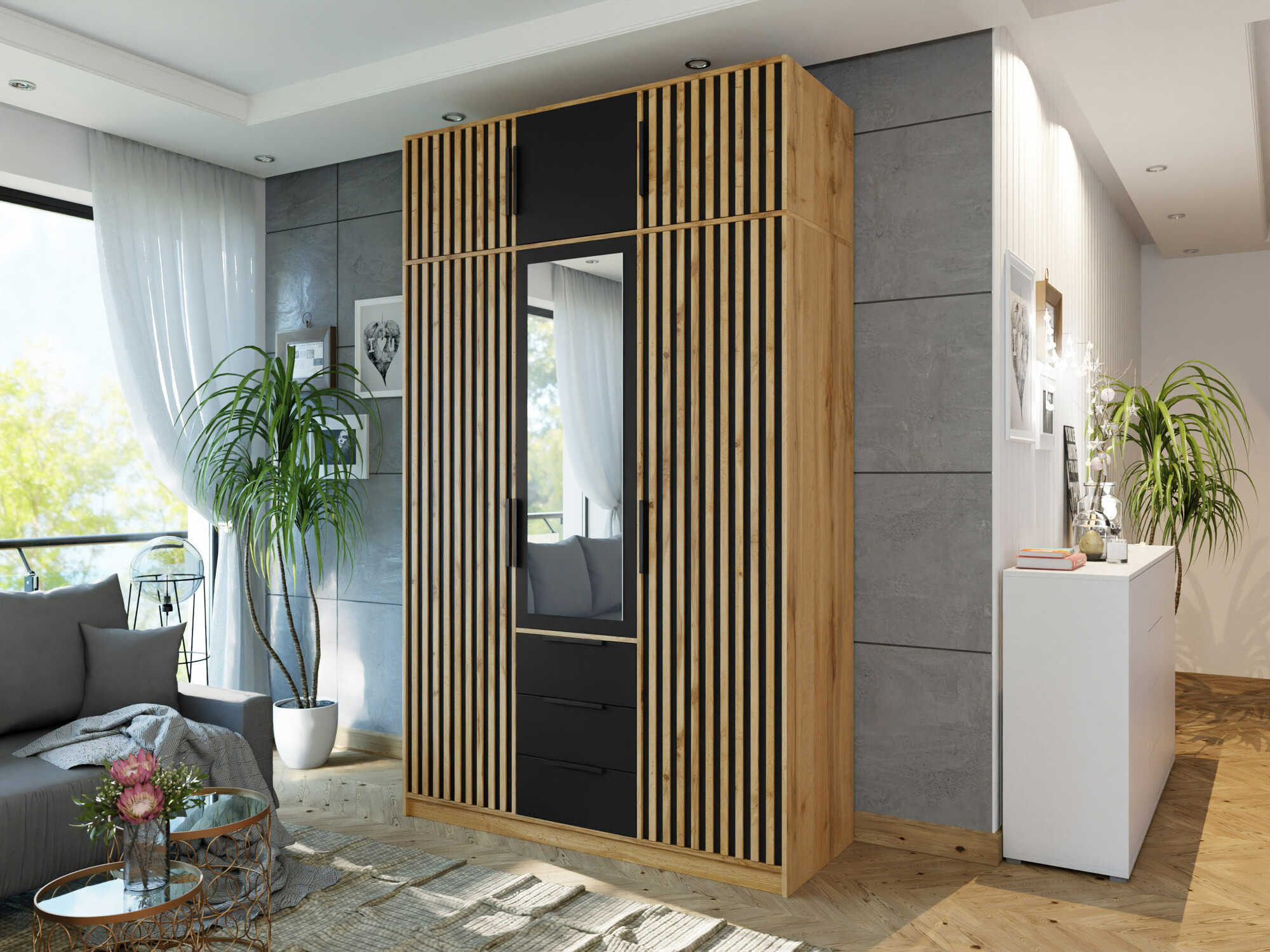 Dulap Collis I (Stejar Wotan + Negru)