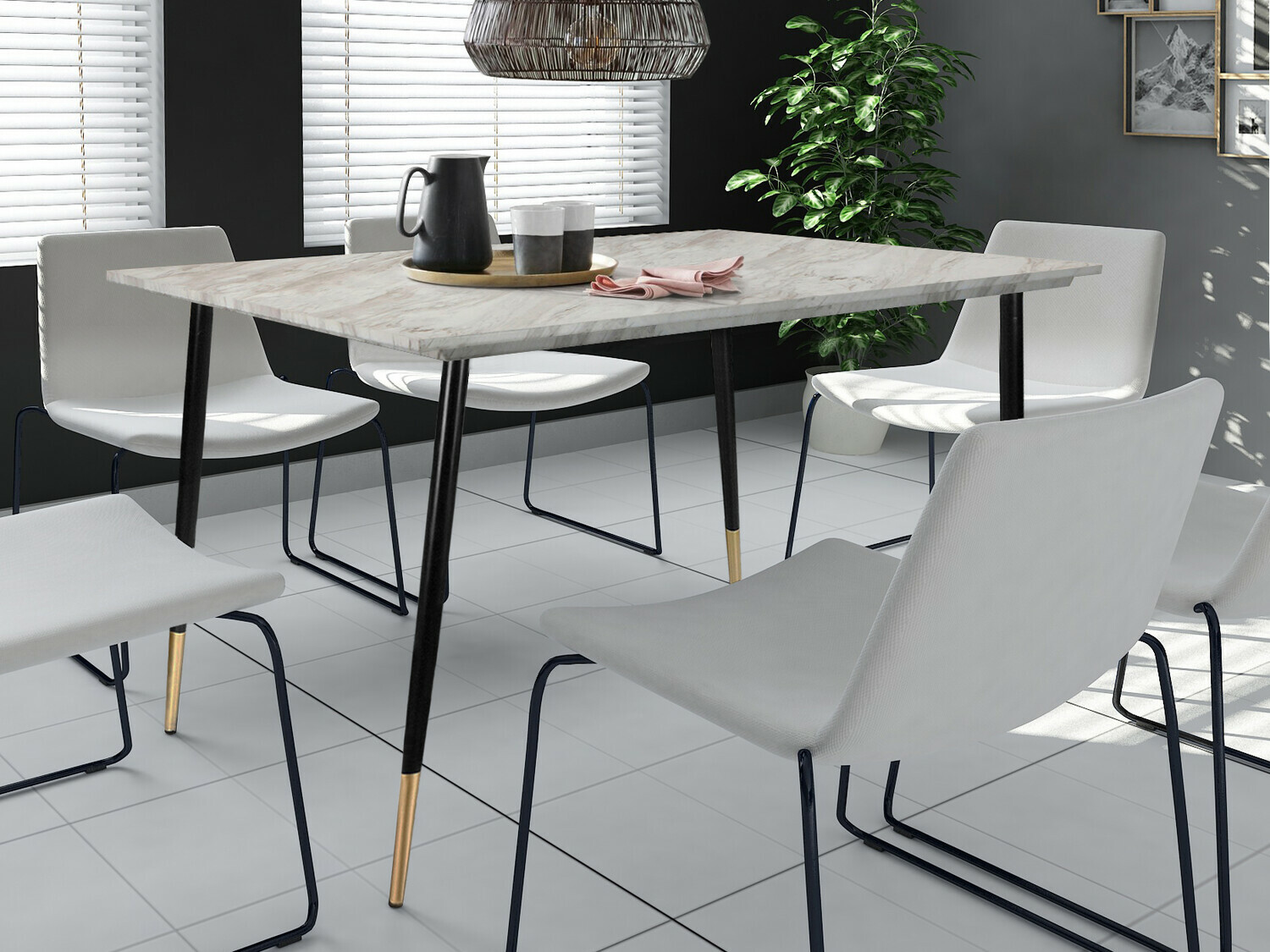 Masă Denton 760 (Negru + Auriu + Marmură cenușie)