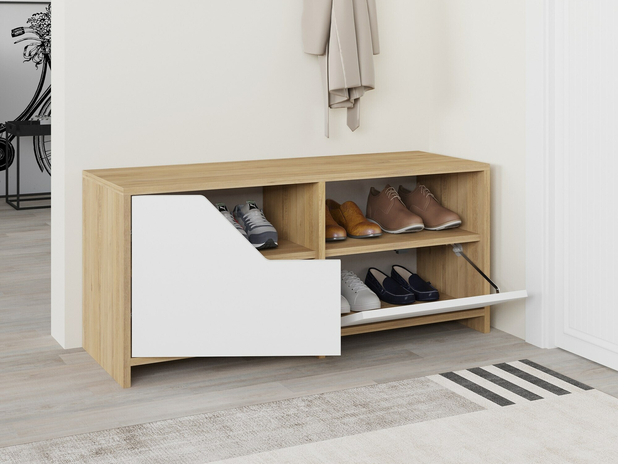 Dulap pantofi Asheboro 111 (Alb + Stejar)