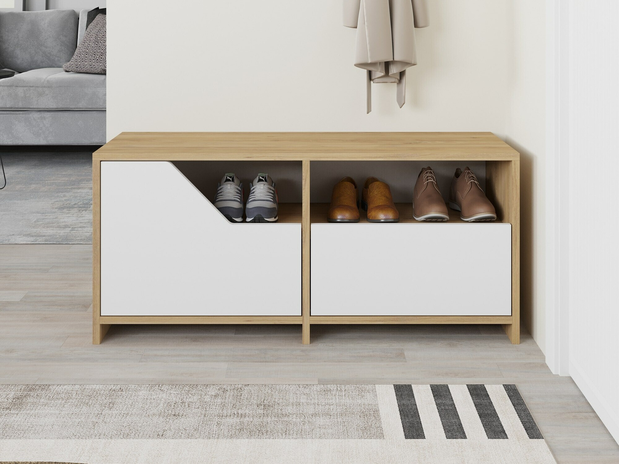 Dulap pantofi Asheboro 111 (Alb + Stejar)