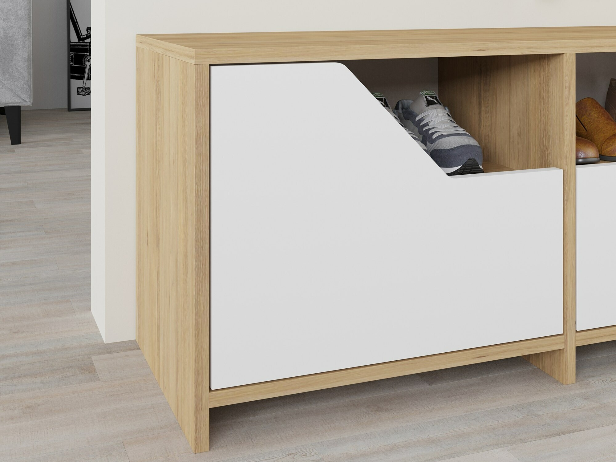 Dulap pantofi Asheboro 111 (Alb + Stejar)