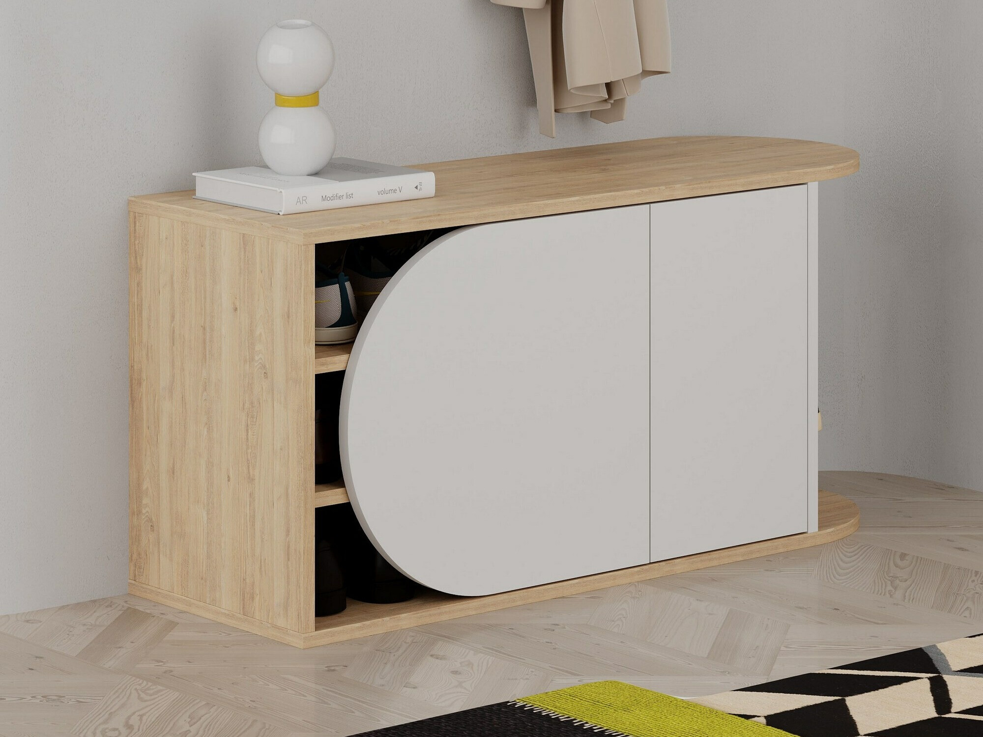 Dulap pentru pantofi Kailua 2151 (Alb + Stejar)